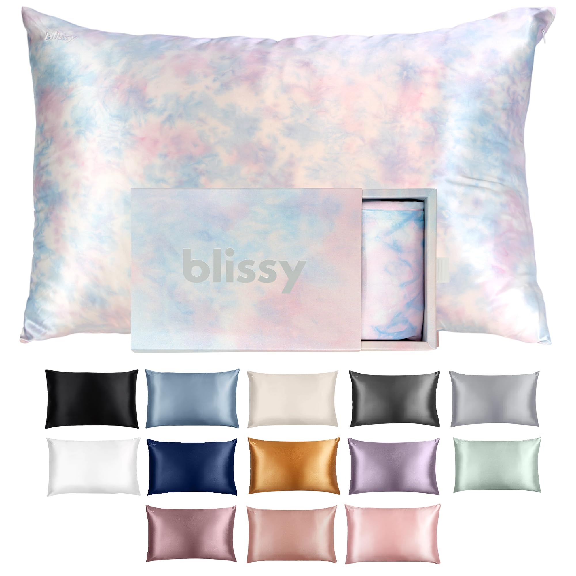 Blissy Silk Pillowcase - 100% Pure Mulberry Silk - 22 Momme 6A High-Grade Fibers - Silk Pillow Cover for Hair & Skin - Regular, Queen & King (Silver, Standard)