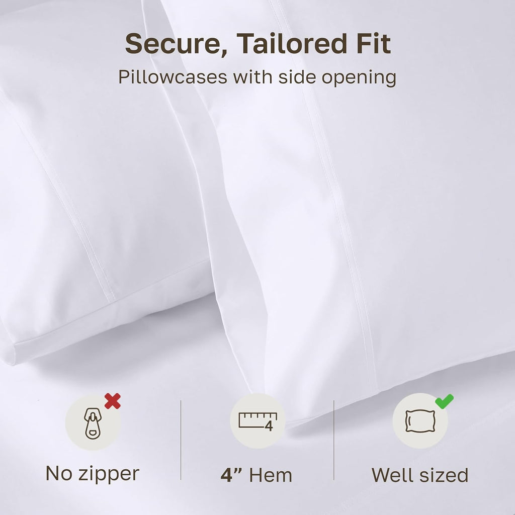 Heirloom Soft, Smooth & Thick Certified 800 Thread Count 100% Cotton Sateen, 2 King Size Pillow Cases, Fits King Pillows (Bright White)
