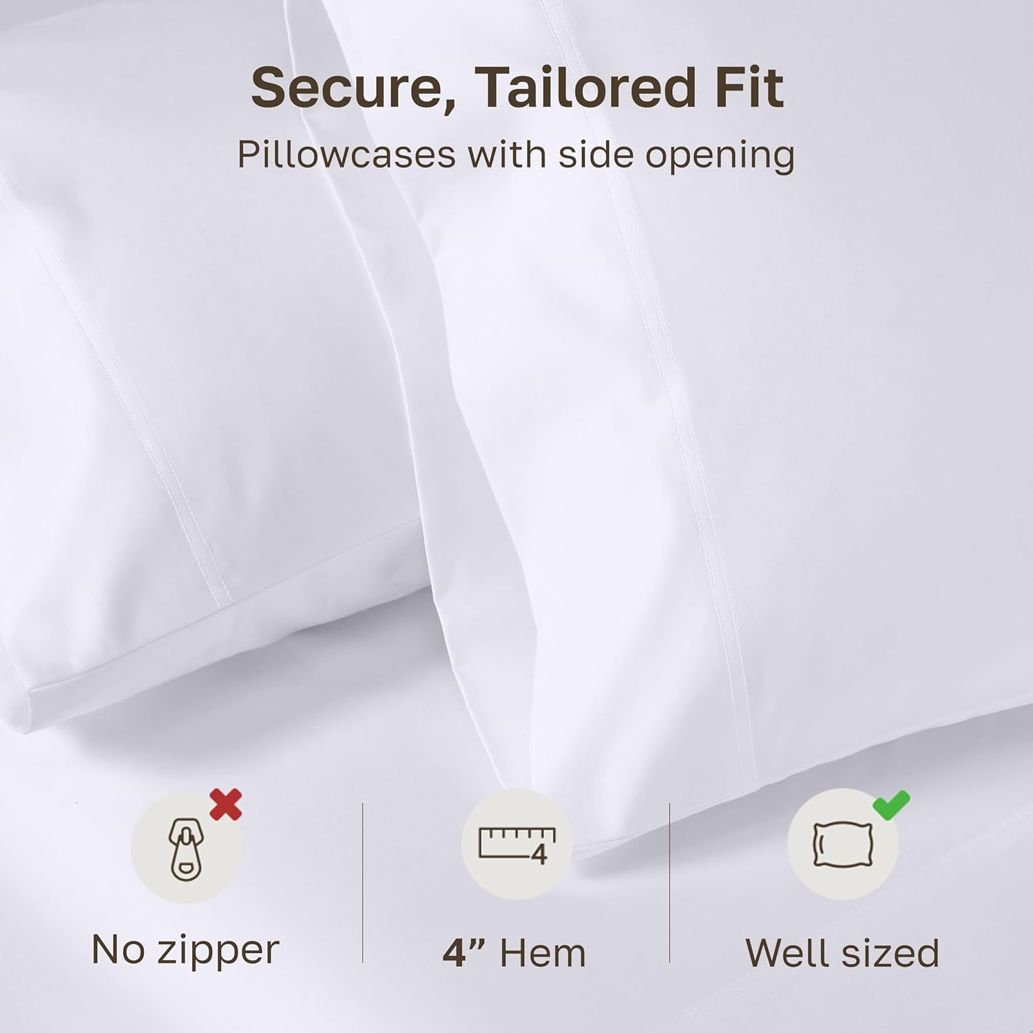 Heirloom Soft, Smooth & Thick Certified 800 Thread Count 100% Cotton Sateen, 2 King Size Pillow Cases, Fits King Pillows (Bright White)