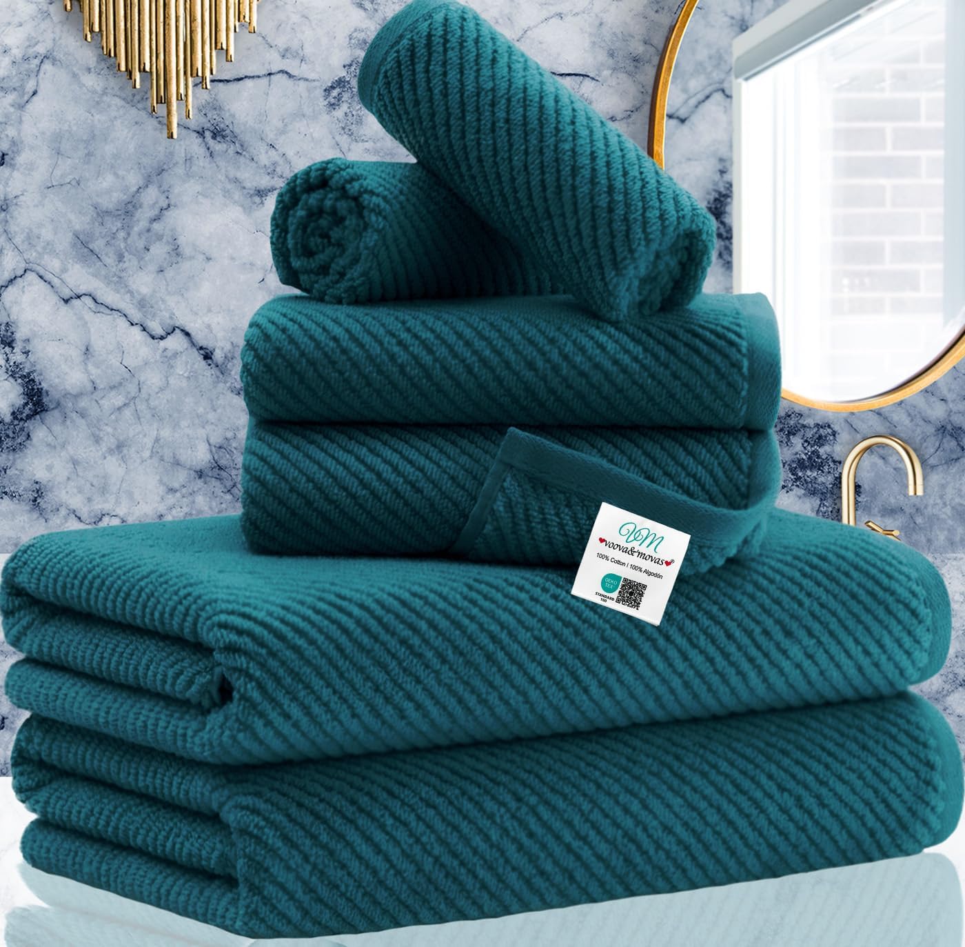 VOOVA & MOVAS Bath Towel Sets - 100% Cotton | Quick Dry | Light Weight | Thick | Soft, Beige Towels Set of 6, 2 Large Bath 30" x 56", 2 Hand 18" x 28", 2 Washcloths 13" x 13", Tan Towel Gift Set