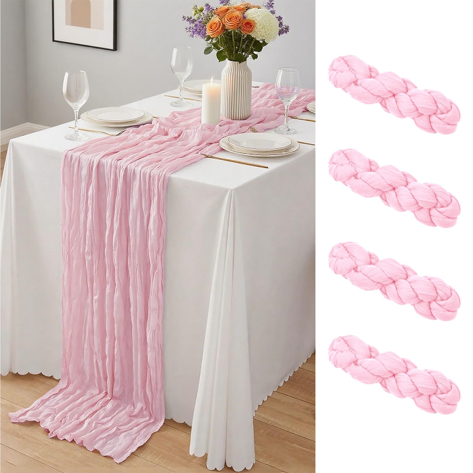 12 Pack Dusty Blue Cheesecloth Table Runner 10Ft, Gauze Table Runners 21.5 x 120 inch,Semi Sheer Cheese Cloth Fabric Runner Bulk for Wedding,Party,Baby Shower,Bridal Shower