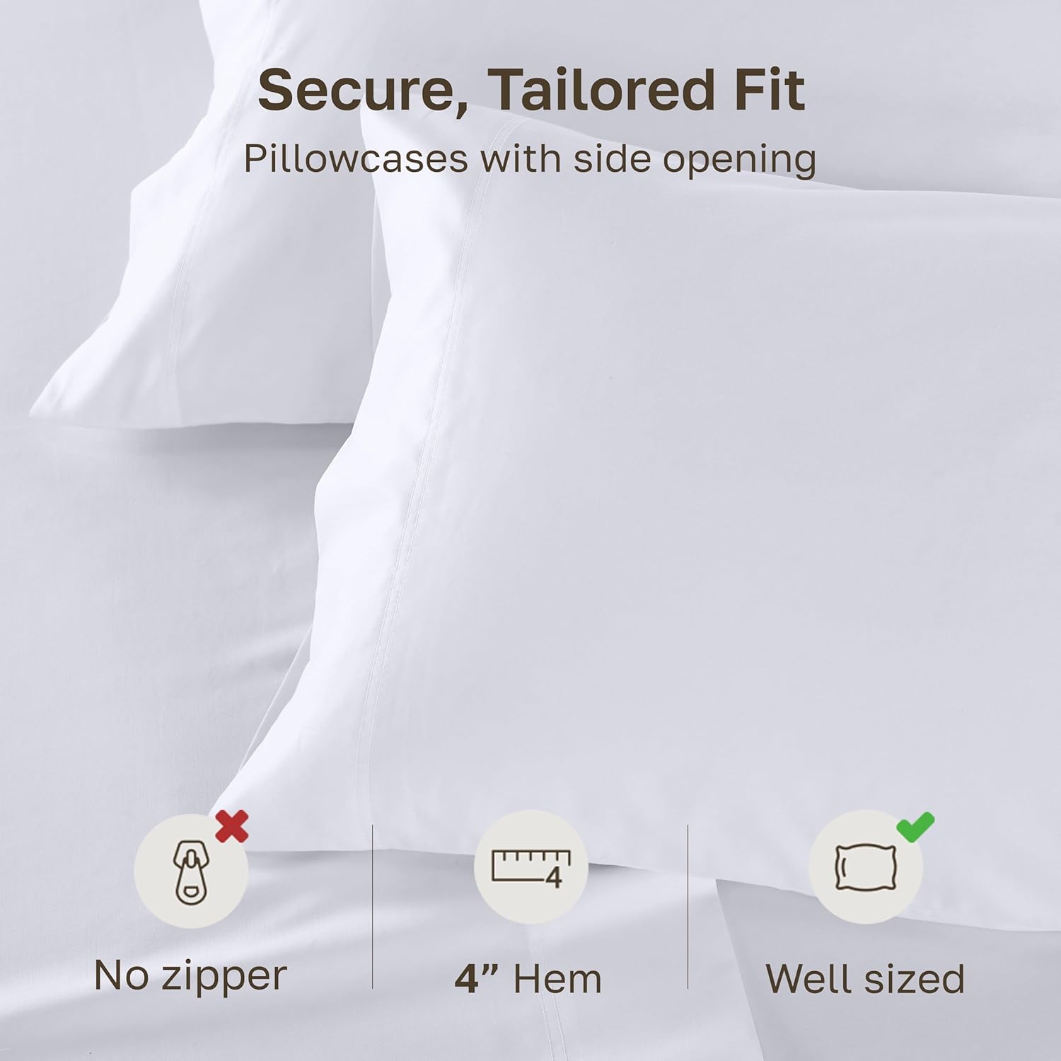 Set of 2 King Size White 600 Thread Count 100% Cotton Pillowcases
