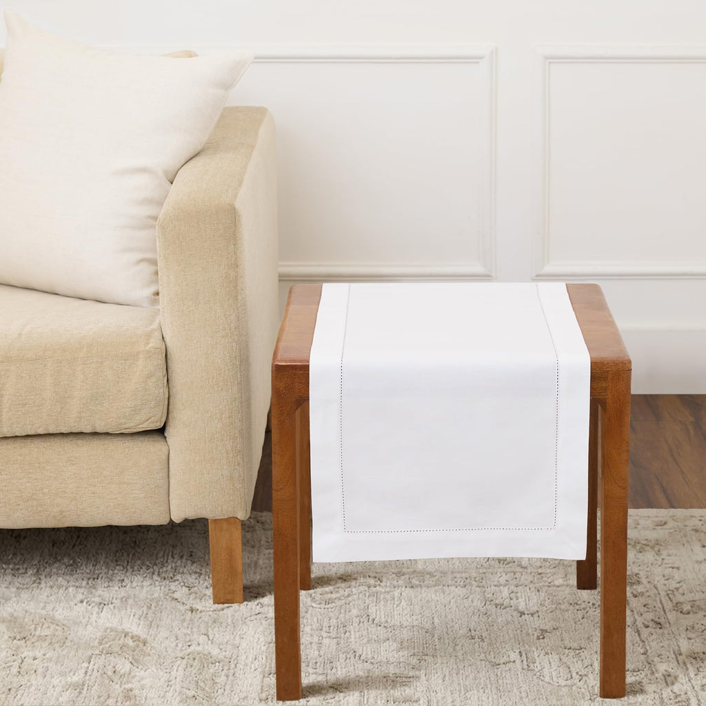 Solino Home Linen Light Natural Table Runner 72 Inches Long - 100% Pure Linen Hemstitch Table Runner 14 x 72 Inch for Dresser, Dining, Spring, Summer - Classic Hemstitch