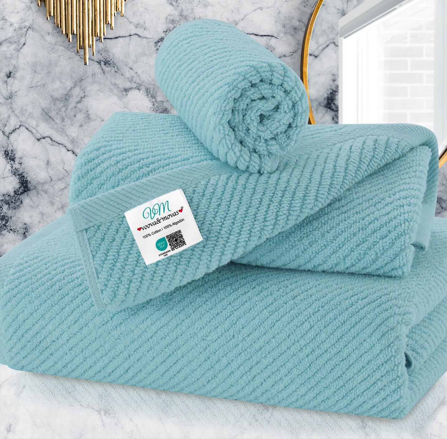 VOOVA & MOVAS Bath Towel Sets - 100% Cotton | Quick Dry | Light Weight | Thick | Soft, Beige Towels Set of 6, 2 Large Bath 30" x 56", 2 Hand 18" x 28", 2 Washcloths 13" x 13", Tan Towel Gift Set