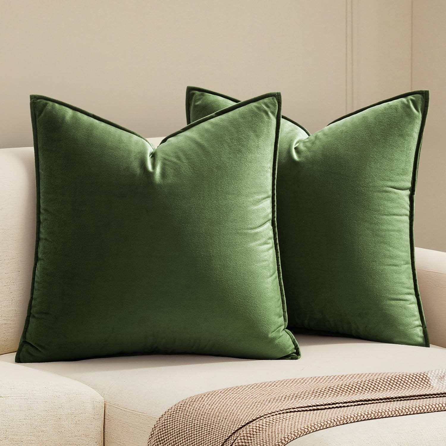 MIULEE Dark Coffee Velvet Throw Pillow Covers 24x24 Taupe Neutral Soft Decorative Solid Square Euro Sham Cushion Cases Pack of 2 Modern Luxury Home Decor for Couch, Sofa, Bedroom