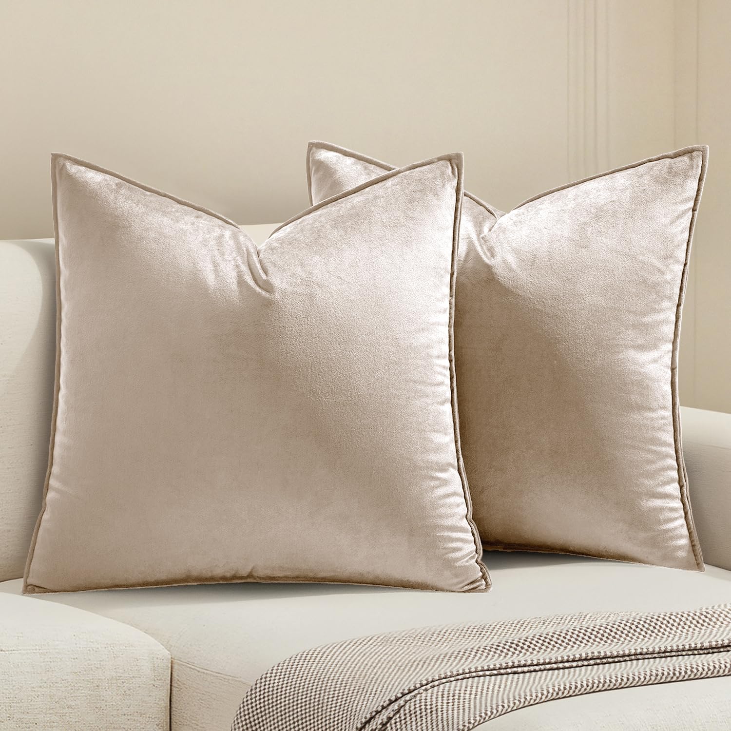 MIULEE Brown Velvet Throw Pillow Covers 20x20 Soft Decorative Solid Square Cushion Cases Pack of 2 Modern Luxury Home Decor for Couch, Sofa, Bedroom
