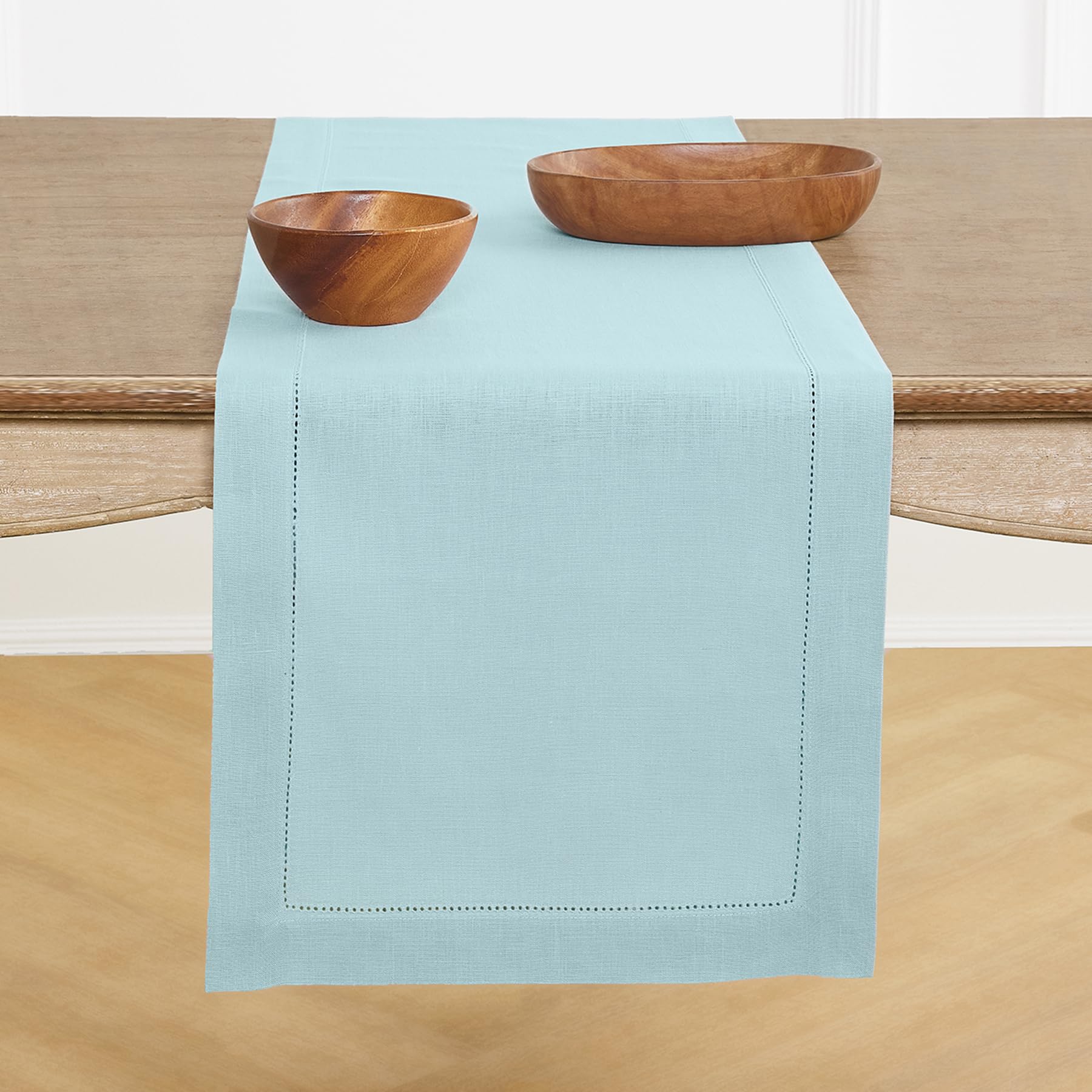 Solino Home Linen Light Natural Table Runner 72 Inches Long - 100% Pure Linen Hemstitch Table Runner 14 x 72 Inch for Dresser, Dining, Spring, Summer - Classic Hemstitch