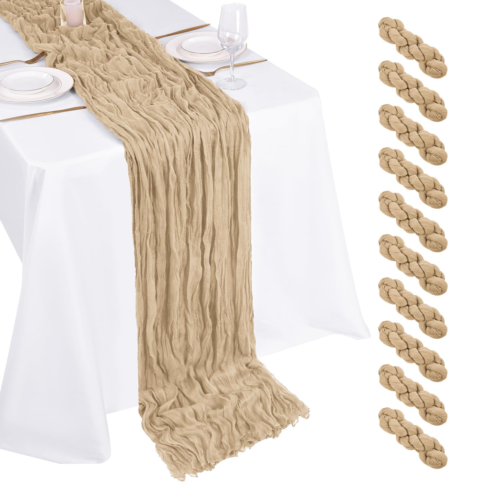 10 Pack Dusty Blue Cheesecloth Table Runner 17x108 Inch Boho Gauze Cheese Cloth Table Runners for Wedding Party Baby Shower Birthday Home Decor