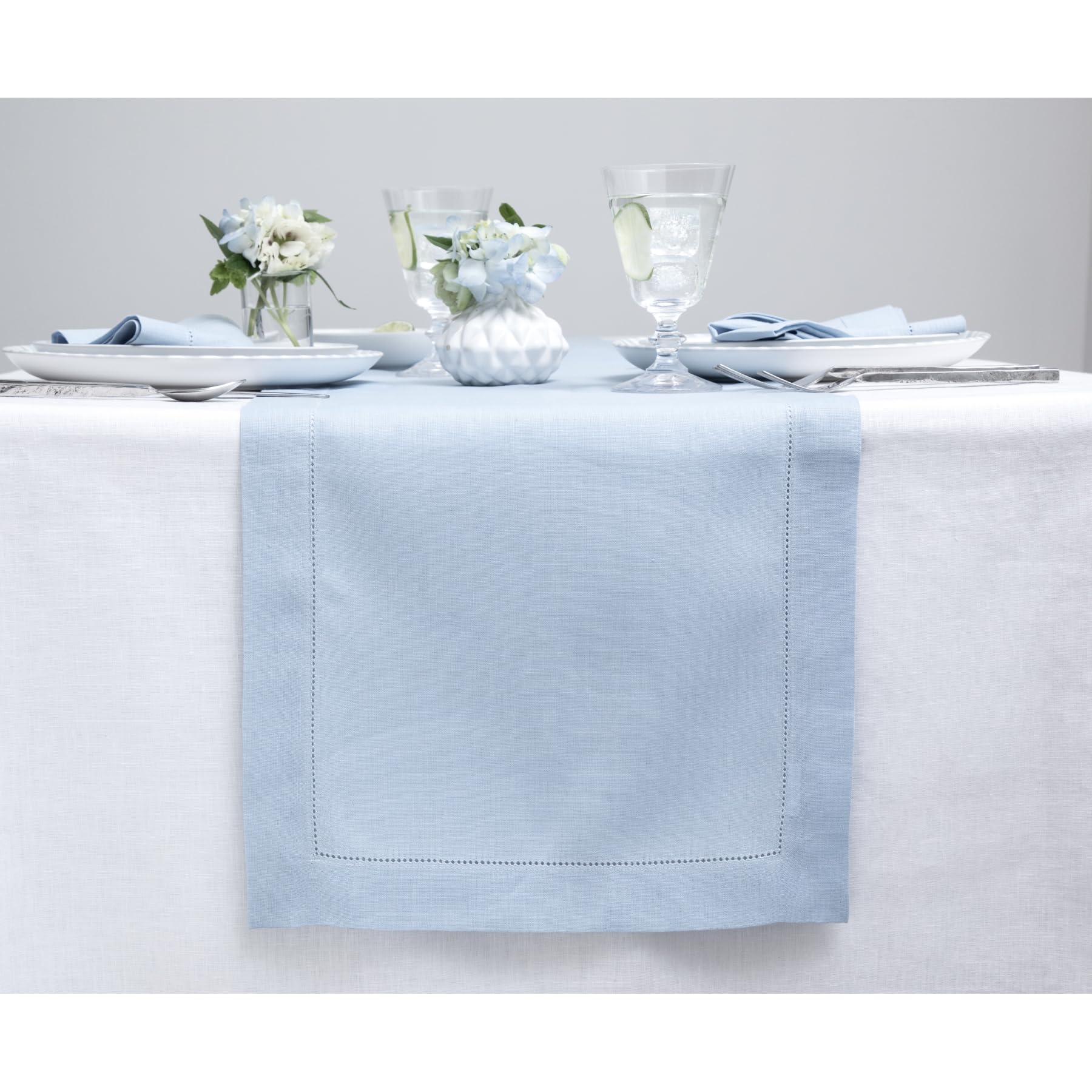 Solino Home Linen Light Natural Table Runner 72 Inches Long - 100% Pure Linen Hemstitch Table Runner 14 x 72 Inch for Dresser, Dining, Spring, Summer - Classic Hemstitch