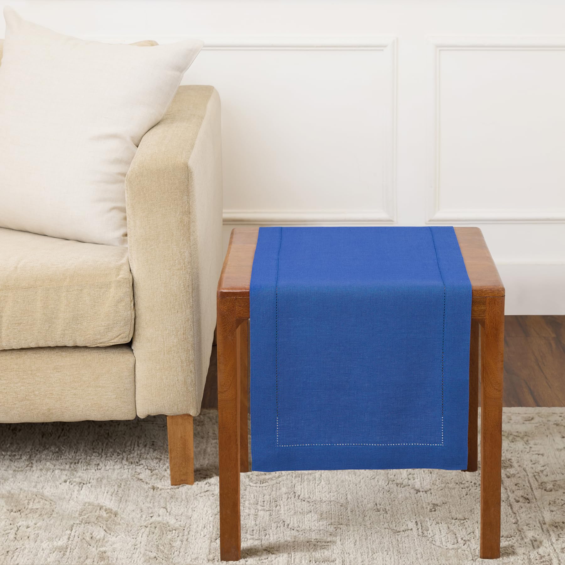 Solino Home Linen Light Natural Table Runner 72 Inches Long - 100% Pure Linen Hemstitch Table Runner 14 x 72 Inch for Dresser, Dining, Spring, Summer - Classic Hemstitch