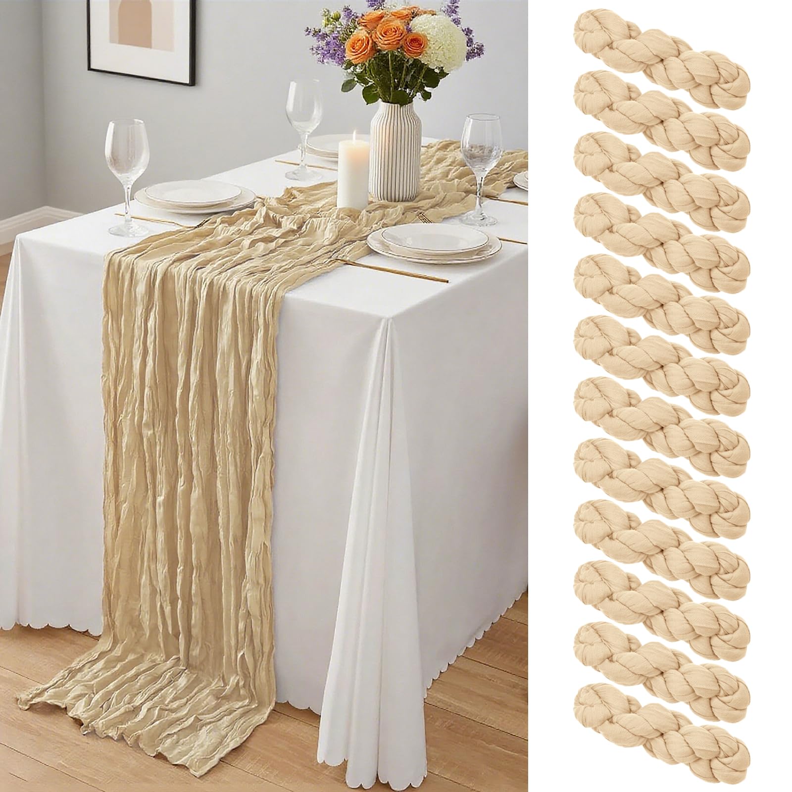 12 Pack Dusty Blue Cheesecloth Table Runner 10Ft, Gauze Table Runners 21.5 x 120 inch,Semi Sheer Cheese Cloth Fabric Runner Bulk for Wedding,Party,Baby Shower,Bridal Shower