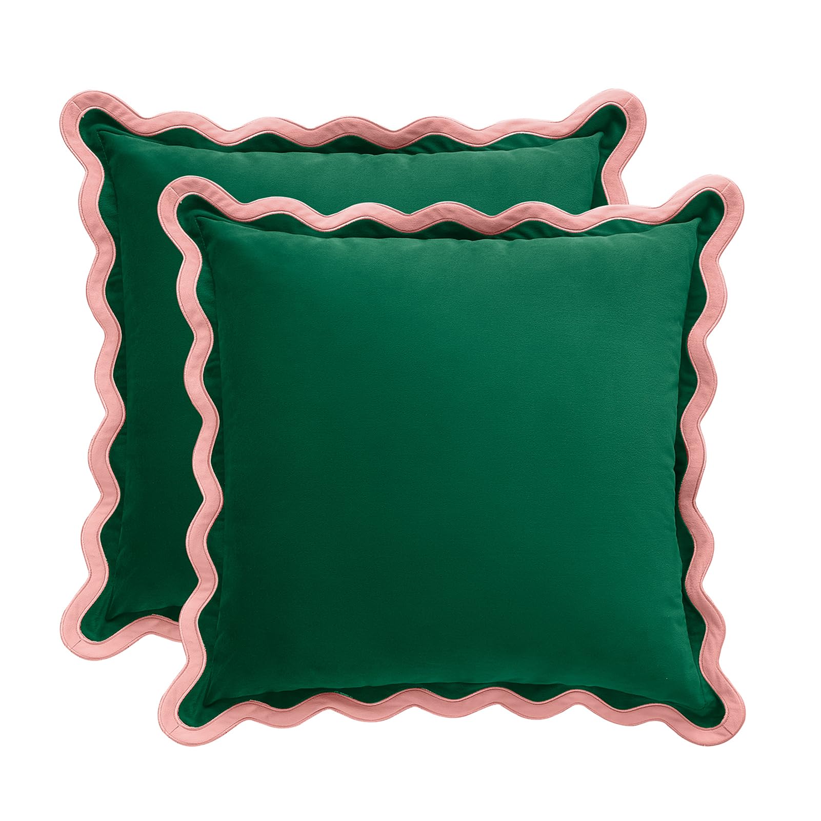 MONDAY MOOSE Decorative Throw Pillow Covers Cushion Cases, Set of 2 Soft Velvet Scalloped Wavy Edge Designs, Mix and Match for Home Decor, Pillow Inserts Not Included (20x20 inch, Pink/Honey)