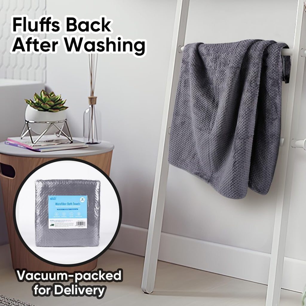 HOMEXCEL Grey Bath Towels 2 Pack, Microfiber Bathroom Towel, Super Soft Highly Absorbent Bath Towel Set, Quick Drying Towels for Sport, Yoga, SPA, Fitness