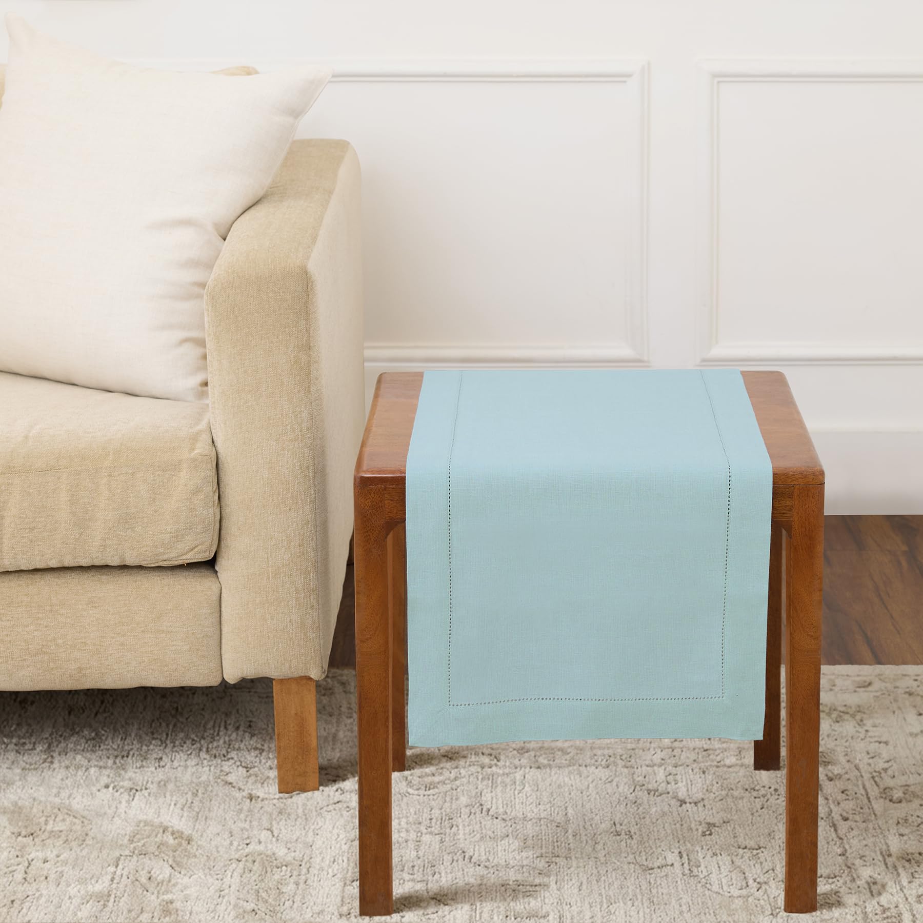 Solino Home Linen Light Natural Table Runner 72 Inches Long - 100% Pure Linen Hemstitch Table Runner 14 x 72 Inch for Dresser, Dining, Spring, Summer - Classic Hemstitch