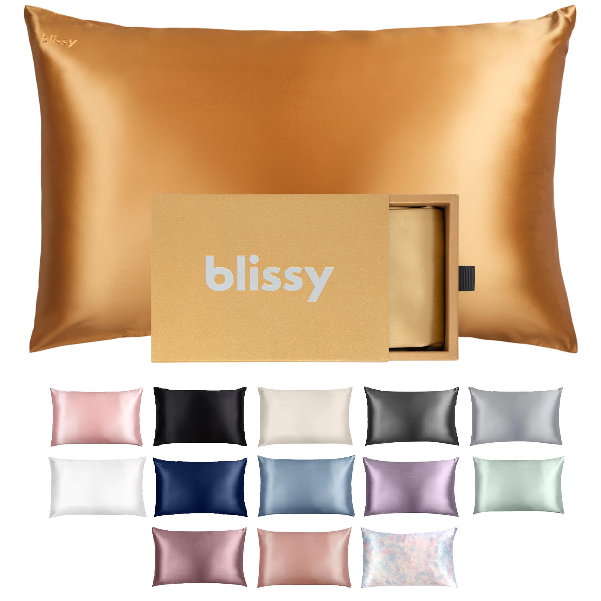 Blissy Silk Pillowcase - 100% Pure Mulberry Silk - 22 Momme 6A High-Grade Fibers - Silk Pillow Cover for Hair & Skin - Regular, Queen & King (Silver, Standard)