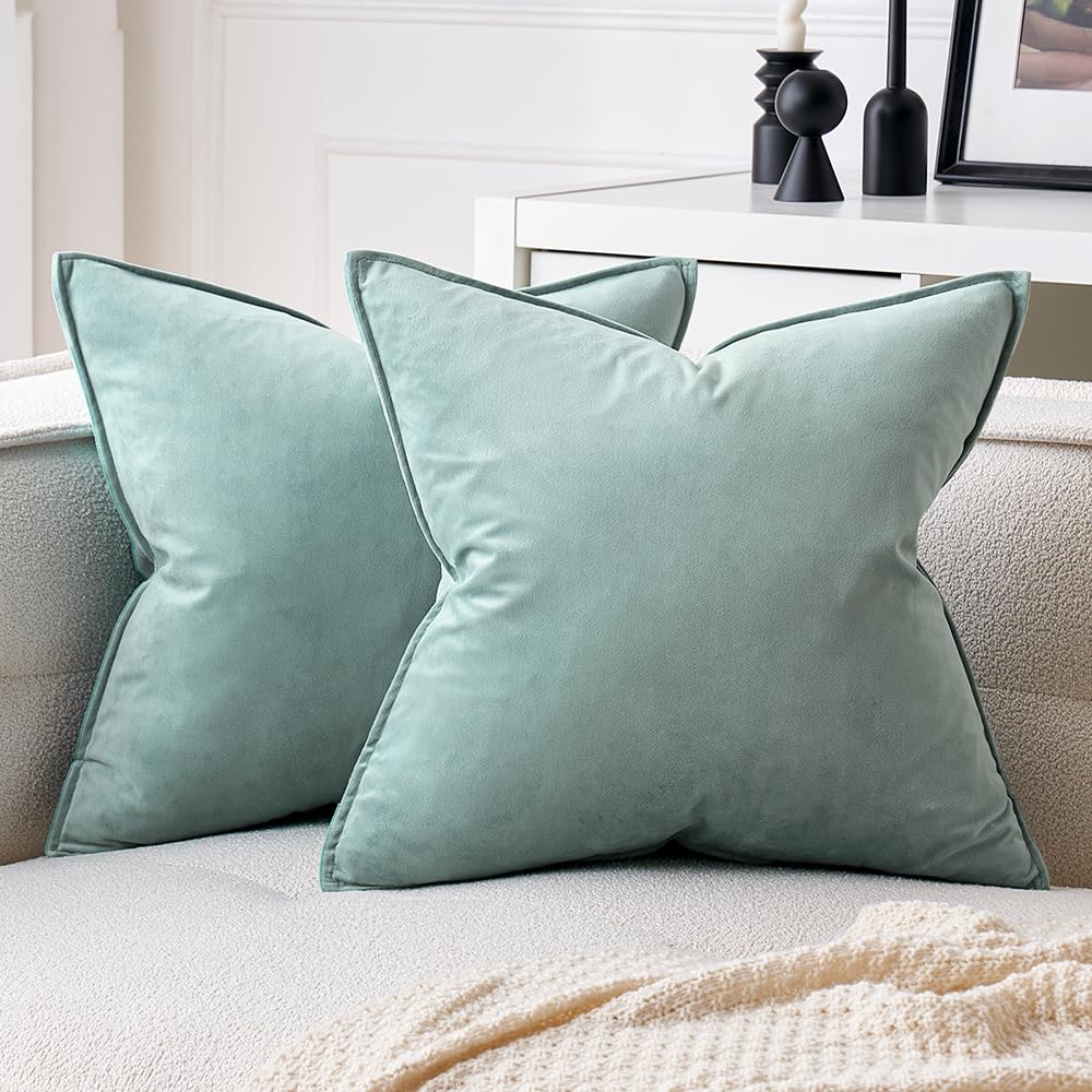 MIULEE Dark Coffee Velvet Throw Pillow Covers 24x24 Taupe Neutral Soft Decorative Solid Square Euro Sham Cushion Cases Pack of 2 Modern Luxury Home Decor for Couch, Sofa, Bedroom