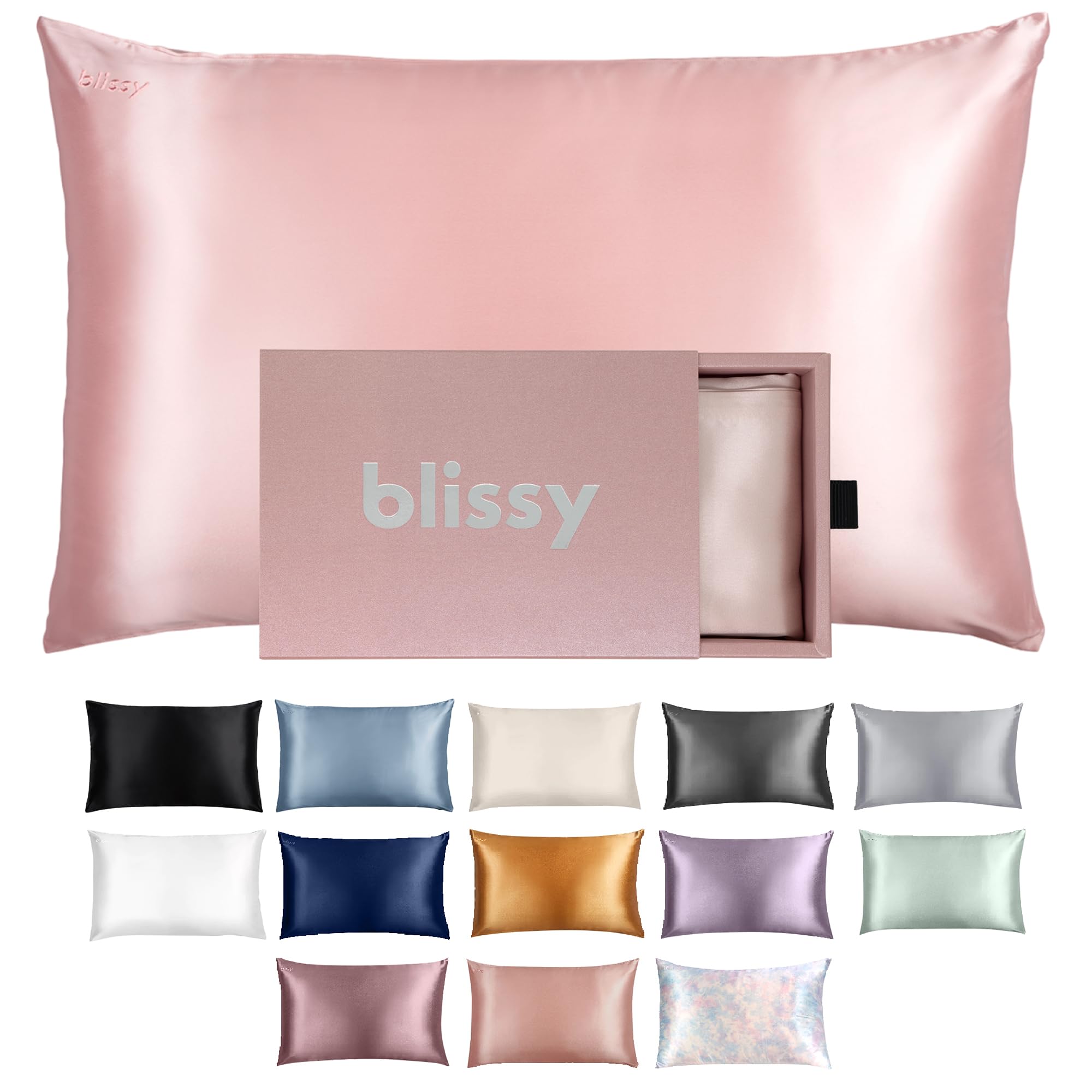 Blissy Silk Pillowcase - 100% Pure Mulberry Silk - 22 Momme 6A High-Grade Fibers - Silk Pillow Cover for Hair & Skin - Regular, Queen & King (Silver, Standard)