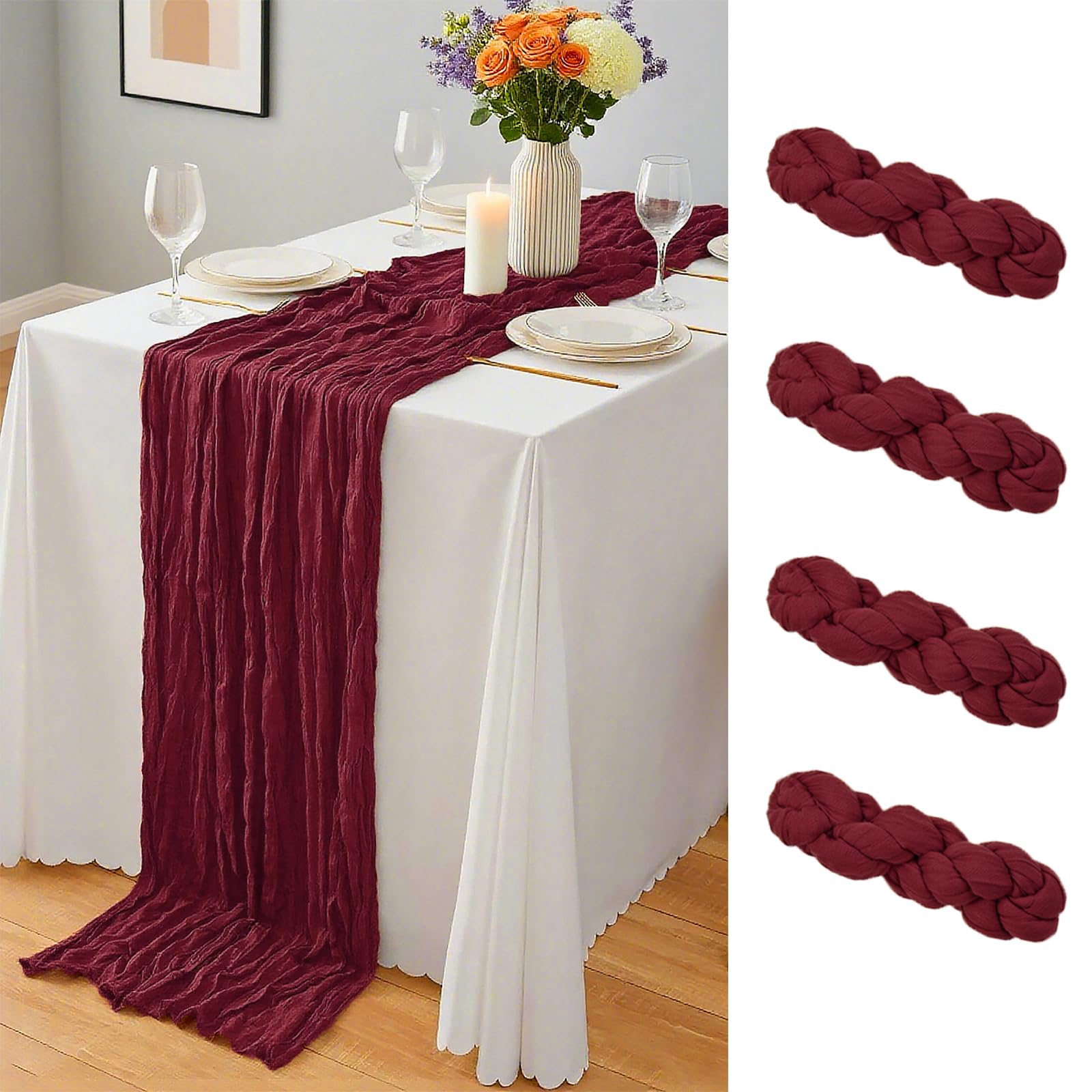 12 Pack Dusty Blue Cheesecloth Table Runner 10Ft, Gauze Table Runners 21.5 x 120 inch,Semi Sheer Cheese Cloth Fabric Runner Bulk for Wedding,Party,Baby Shower,Bridal Shower