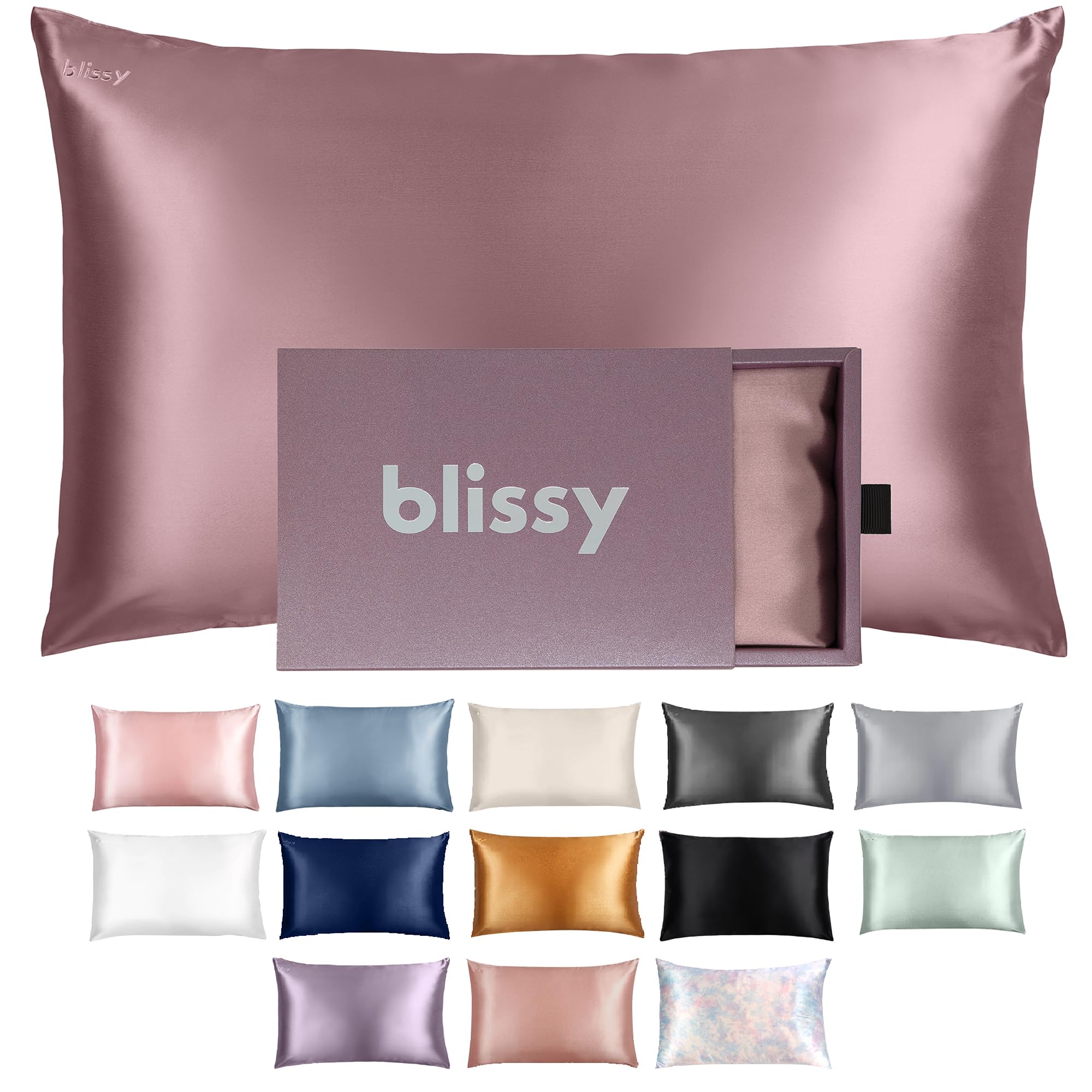 Blissy Silk Pillowcase - 100% Pure Mulberry Silk - 22 Momme 6A High-Grade Fibers - Silk Pillow Cover for Hair & Skin - Regular, Queen & King (Silver, Standard)