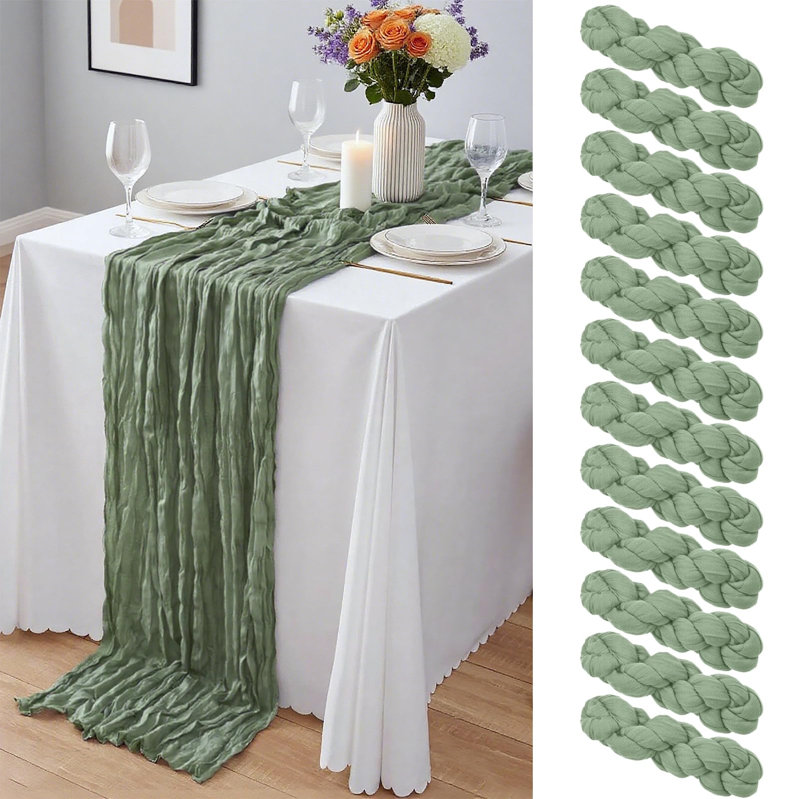 12 Pack Dusty Blue Cheesecloth Table Runner 10Ft, Gauze Table Runners 21.5 x 120 inch,Semi Sheer Cheese Cloth Fabric Runner Bulk for Wedding,Party,Baby Shower,Bridal Shower