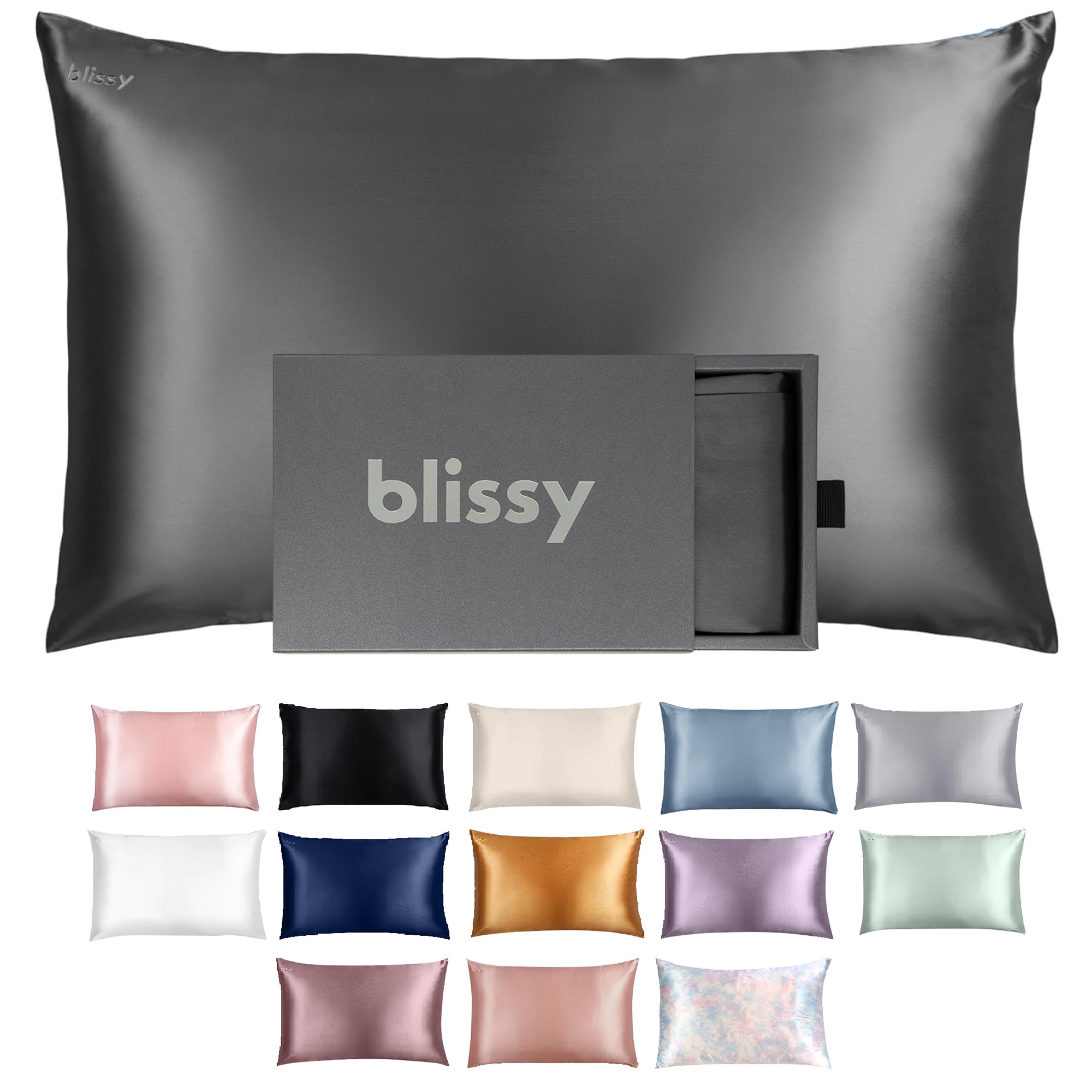 Blissy Silk Pillowcase - 100% Pure Mulberry Silk - 22 Momme 6A High-Grade Fibers - Silk Pillow Cover for Hair & Skin - Regular, Queen & King (Silver, Standard)