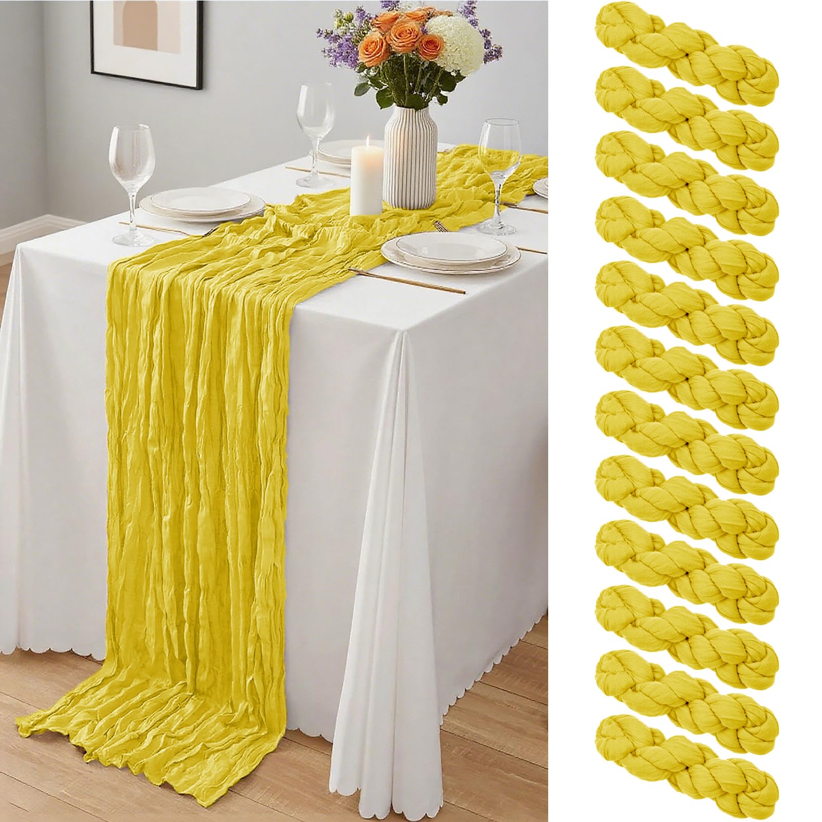 12 Pack Dusty Blue Cheesecloth Table Runner 10Ft, Gauze Table Runners 21.5 x 120 inch,Semi Sheer Cheese Cloth Fabric Runner Bulk for Wedding,Party,Baby Shower,Bridal Shower
