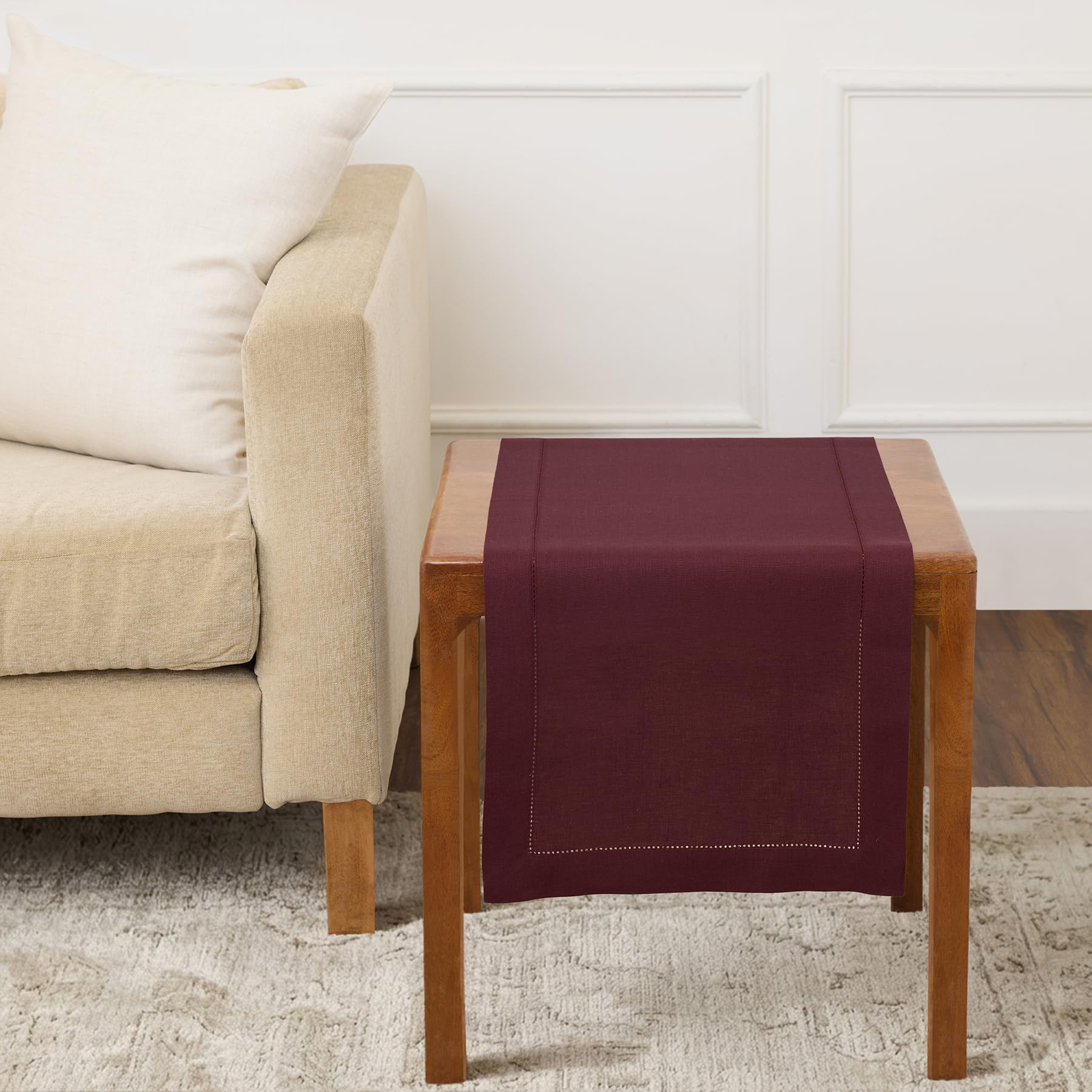 Solino Home Linen Light Natural Table Runner 72 Inches Long - 100% Pure Linen Hemstitch Table Runner 14 x 72 Inch for Dresser, Dining, Spring, Summer - Classic Hemstitch