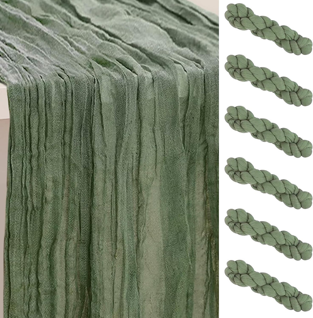 6 Pack Sage Green Cheesecloth Table Runner 35x120 Inch 10Ft Rustic Gauze Cheese Cloth Table Runner Sheer Cheesecloth Table Runners for Wedding Party Bridal Shower Decoration