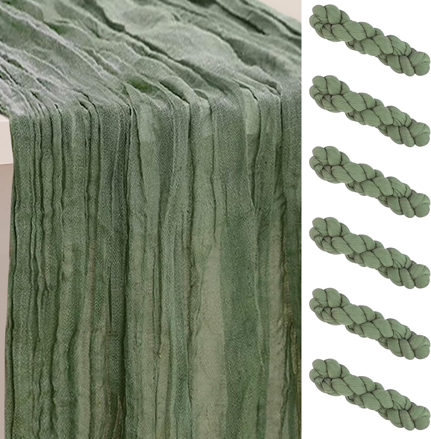 6 Pack Sage Green Cheesecloth Table Runner 35x120 Inch 10Ft Rustic Gauze Cheese Cloth Table Runner Sheer Cheesecloth Table Runners for Wedding Party Bridal Shower Decoration