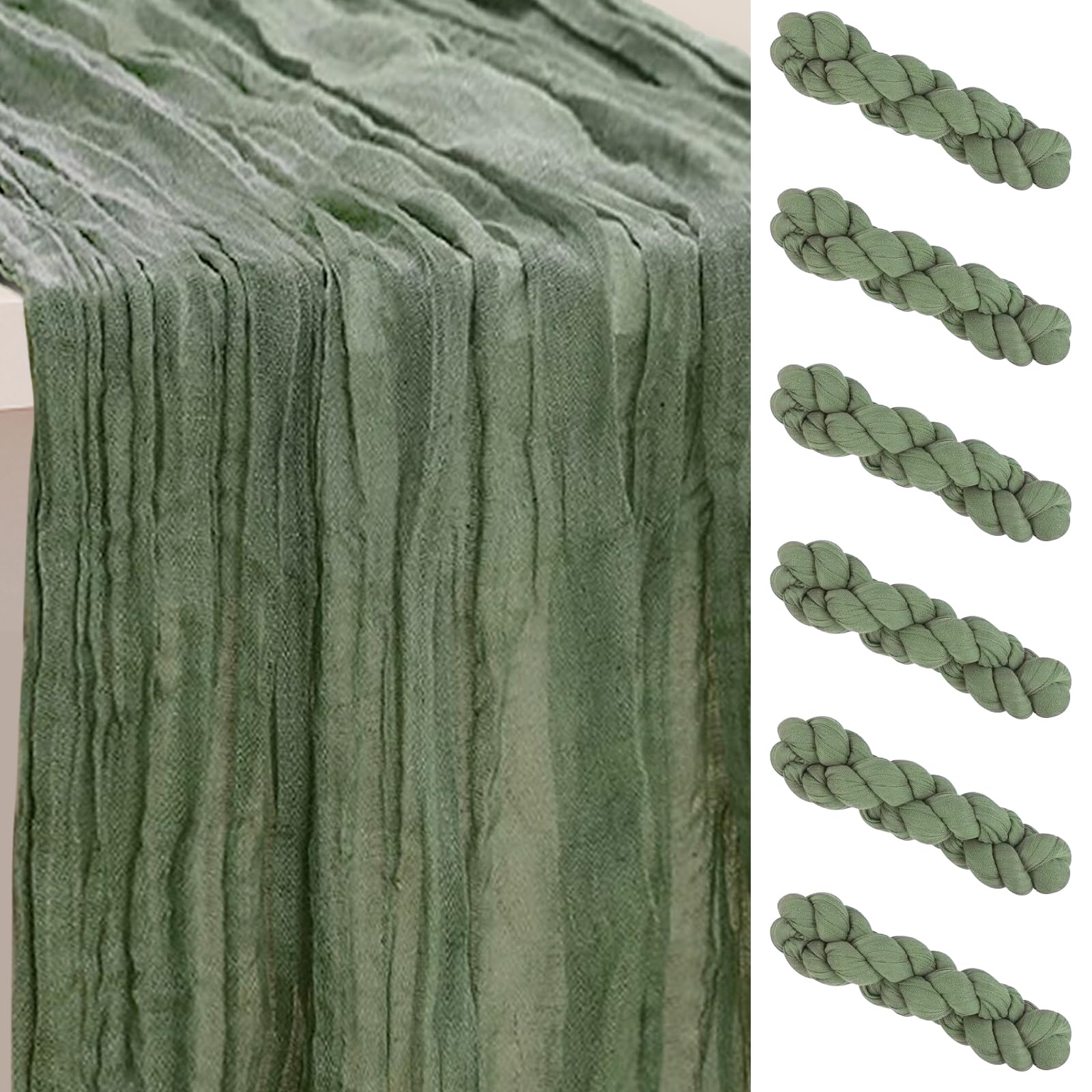 6 Pack Sage Green Cheesecloth Table Runner 35x120 Inch 10Ft Rustic Gauze Cheese Cloth Table Runner Sheer Cheesecloth Table Runners for Wedding Party Bridal Shower Decoration