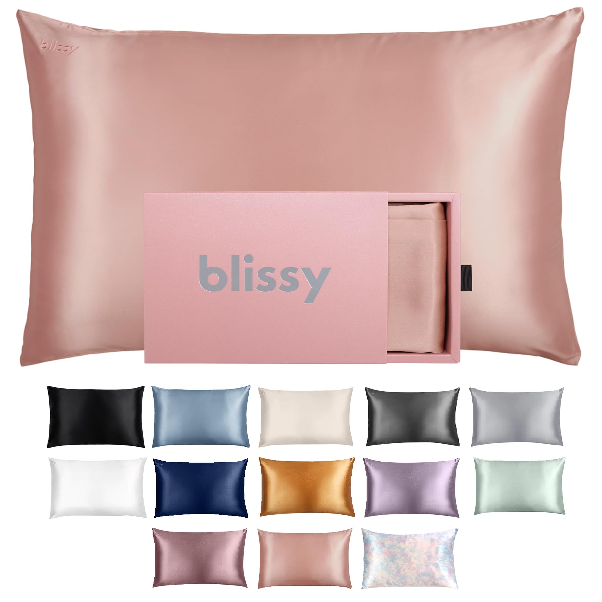 Blissy Silk Pillowcase - 100% Pure Mulberry Silk - 22 Momme 6A High-Grade Fibers - Silk Pillow Cover for Hair & Skin - Regular, Queen & King (Silver, Standard)
