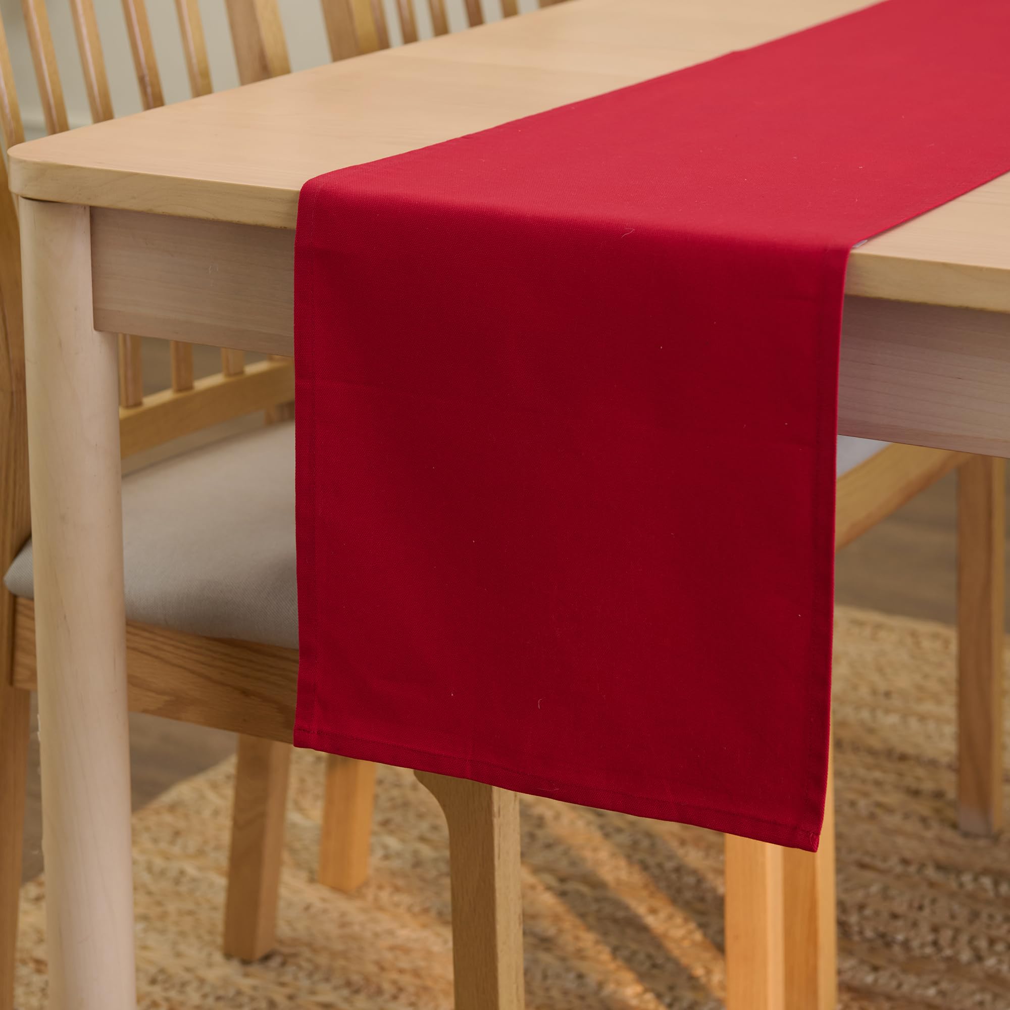 Encasa XO Table Runner 13"x72" Long | Cotton Canvas Fabric | Leaf Green Solid Color | Machine Washable & Durable