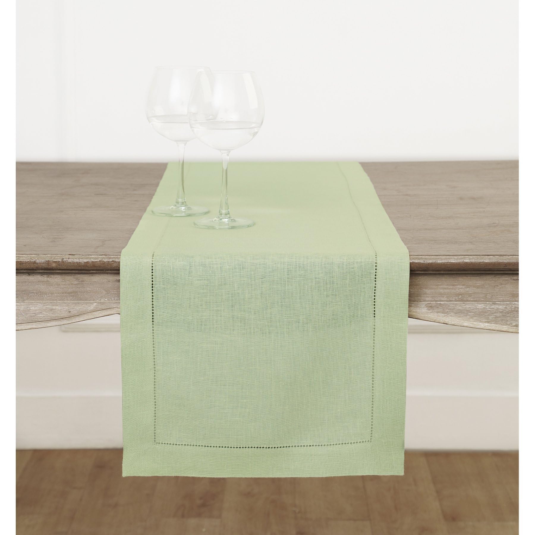 Solino Home Linen Light Natural Table Runner 72 Inches Long - 100% Pure Linen Hemstitch Table Runner 14 x 72 Inch for Dresser, Dining, Spring, Summer - Classic Hemstitch