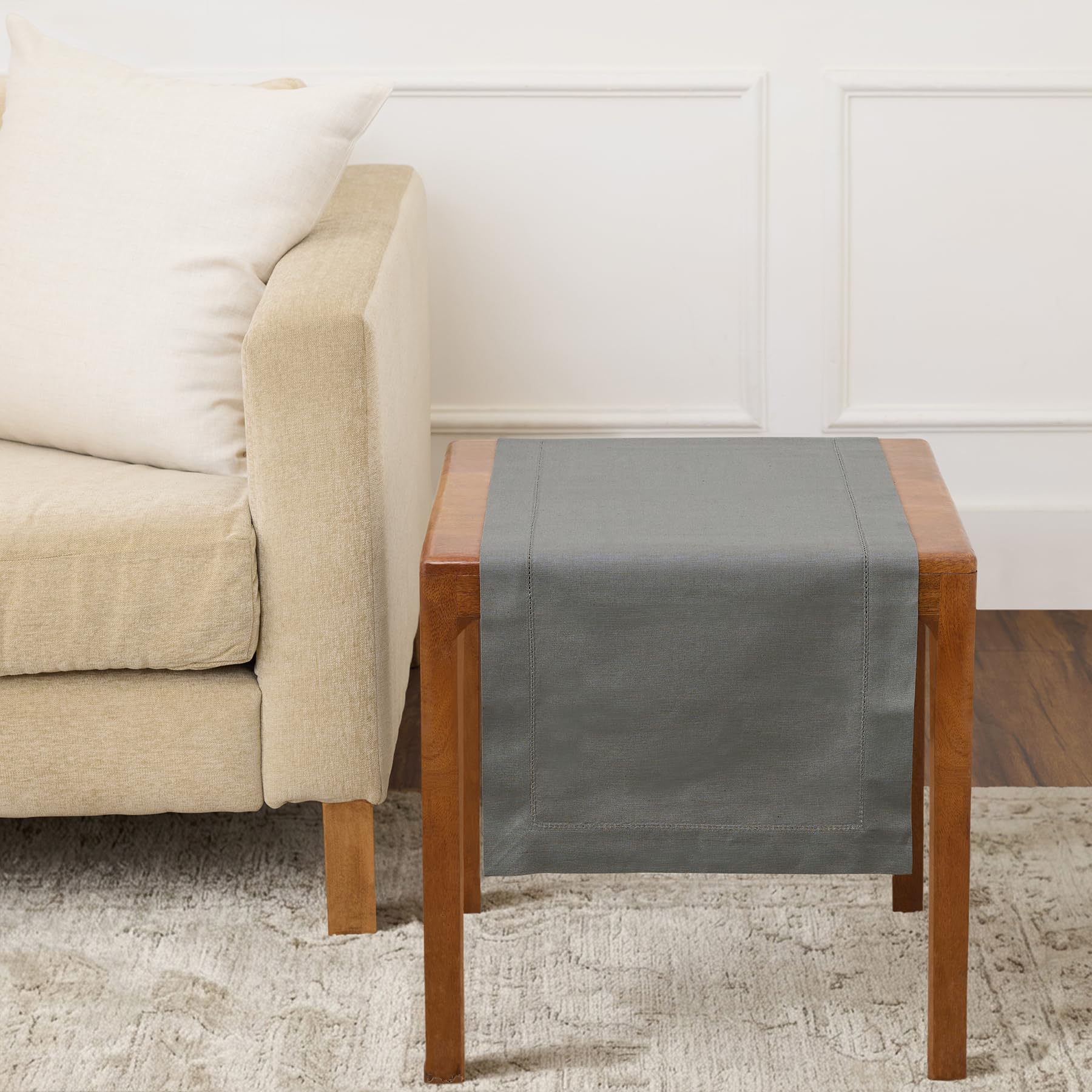 Solino Home Linen Light Natural Table Runner 72 Inches Long - 100% Pure Linen Hemstitch Table Runner 14 x 72 Inch for Dresser, Dining, Spring, Summer - Classic Hemstitch
