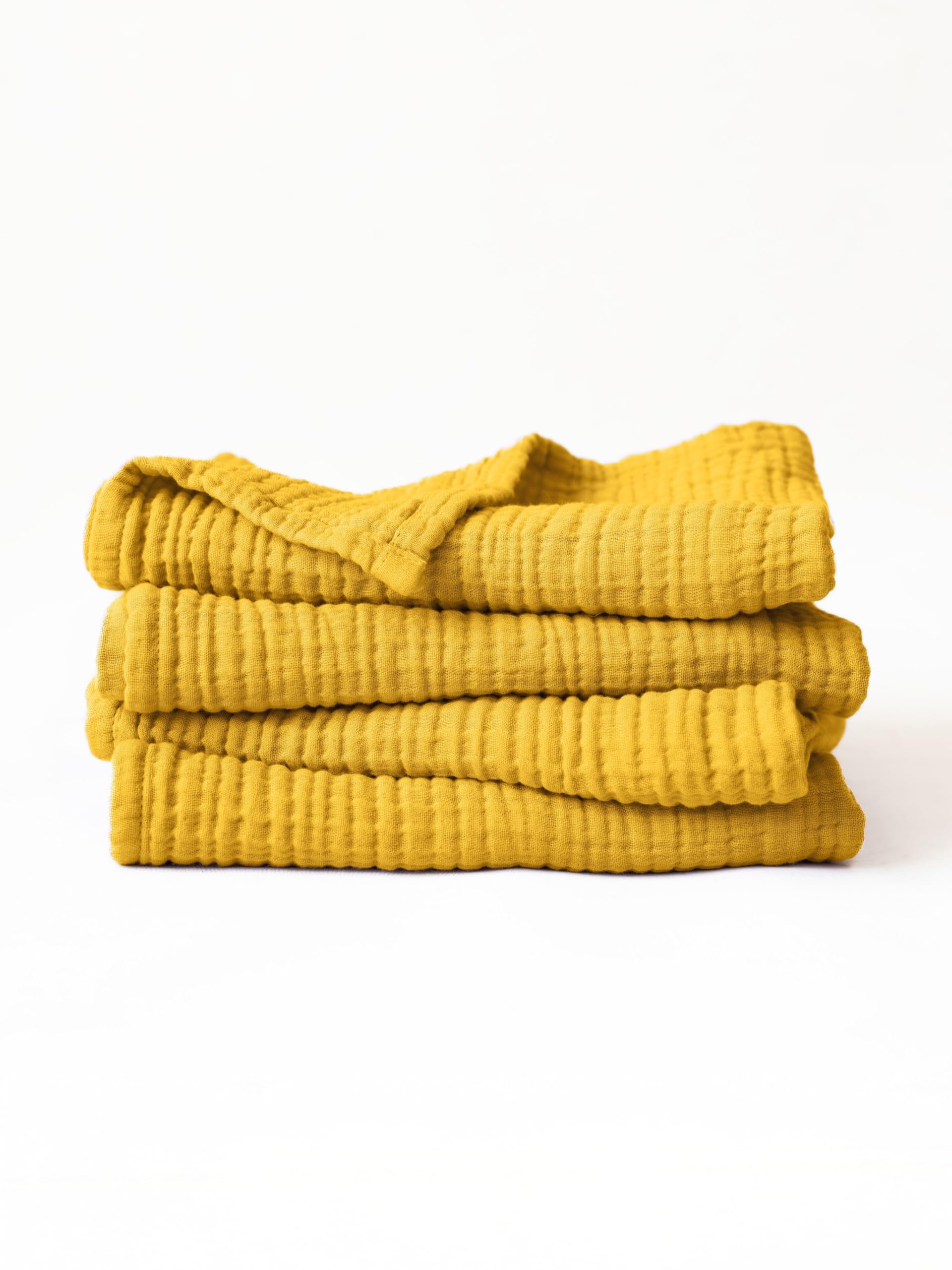 Ultra Soft Muslin Towel Adult Set, 100% Turkish Cotton 4-Layer 2 Pieces Luxury Muslin Hand & Bath Towels Sets for Bathroom (Mustard, 1 Bath & 1 Hand Towel Set)