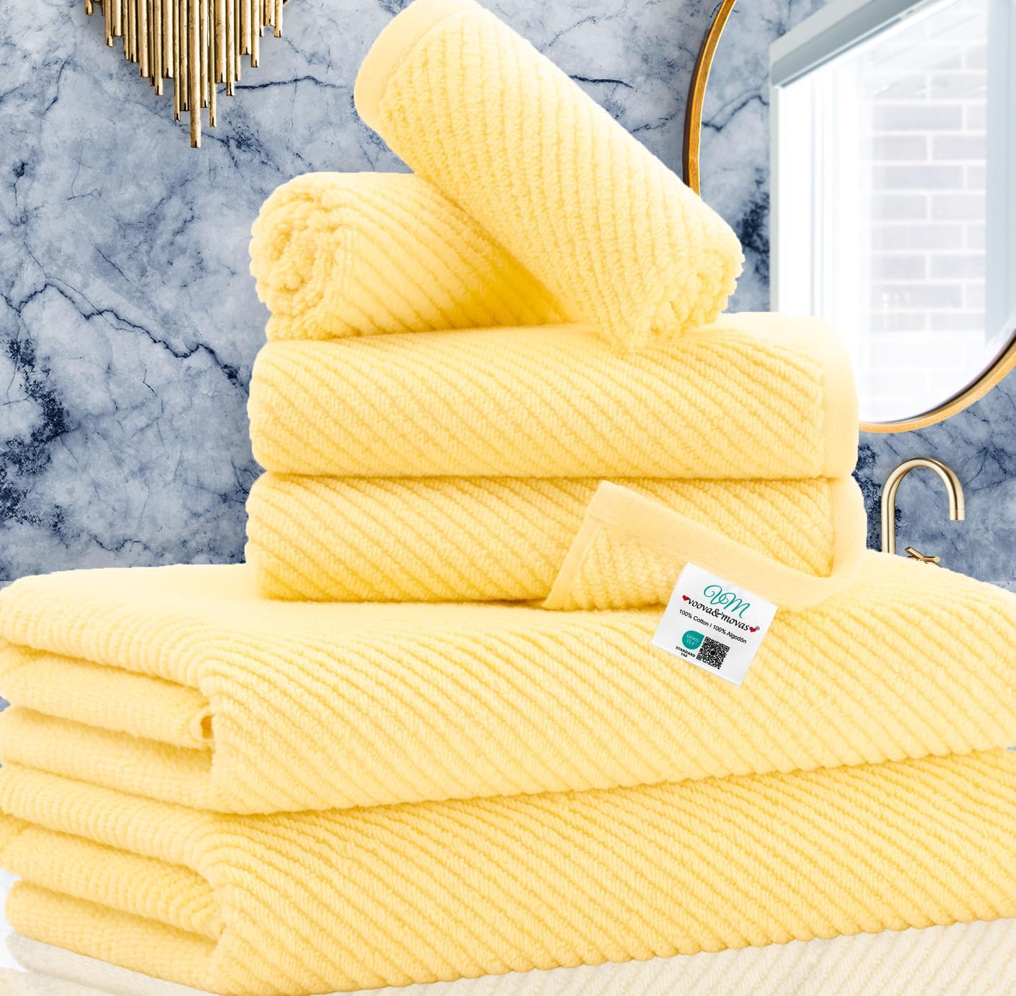 VOOVA & MOVAS Bath Towel Sets - 100% Cotton | Quick Dry | Light Weight | Thick | Soft, Beige Towels Set of 6, 2 Large Bath 30" x 56", 2 Hand 18" x 28", 2 Washcloths 13" x 13", Tan Towel Gift Set