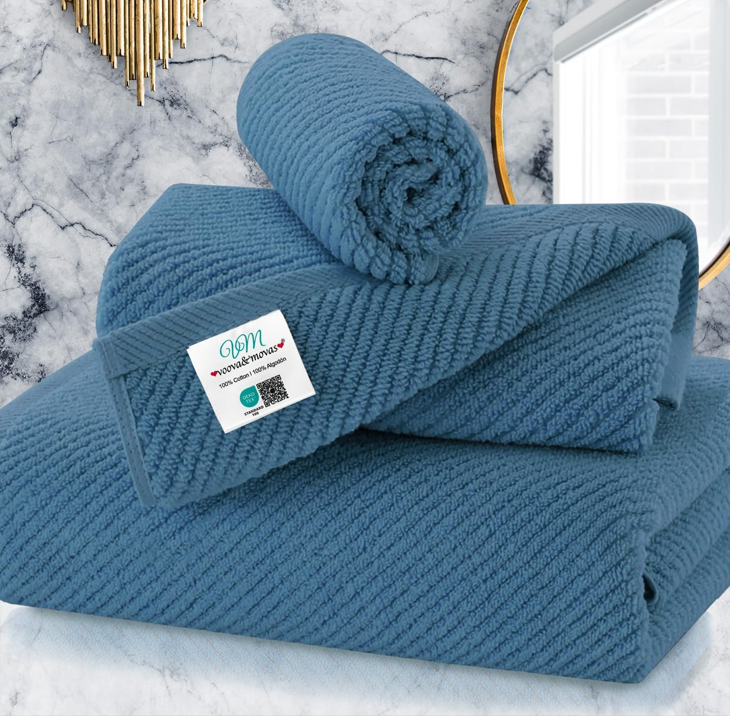 VOOVA & MOVAS Bath Towel Sets - 100% Cotton | Quick Dry | Light Weight | Thick | Soft, Beige Towels Set of 6, 2 Large Bath 30" x 56", 2 Hand 18" x 28", 2 Washcloths 13" x 13", Tan Towel Gift Set