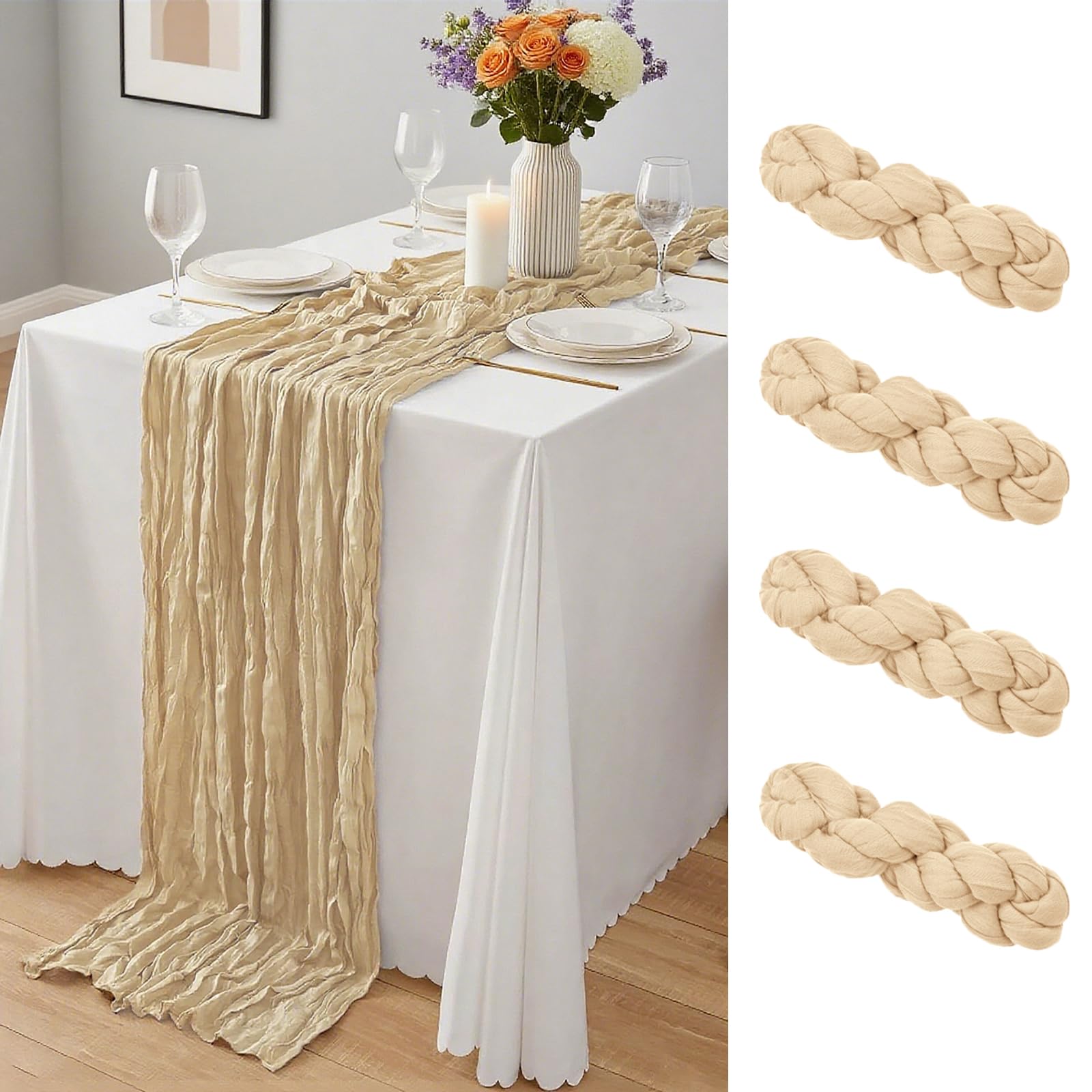 12 Pack Dusty Blue Cheesecloth Table Runner 10Ft, Gauze Table Runners 21.5 x 120 inch,Semi Sheer Cheese Cloth Fabric Runner Bulk for Wedding,Party,Baby Shower,Bridal Shower