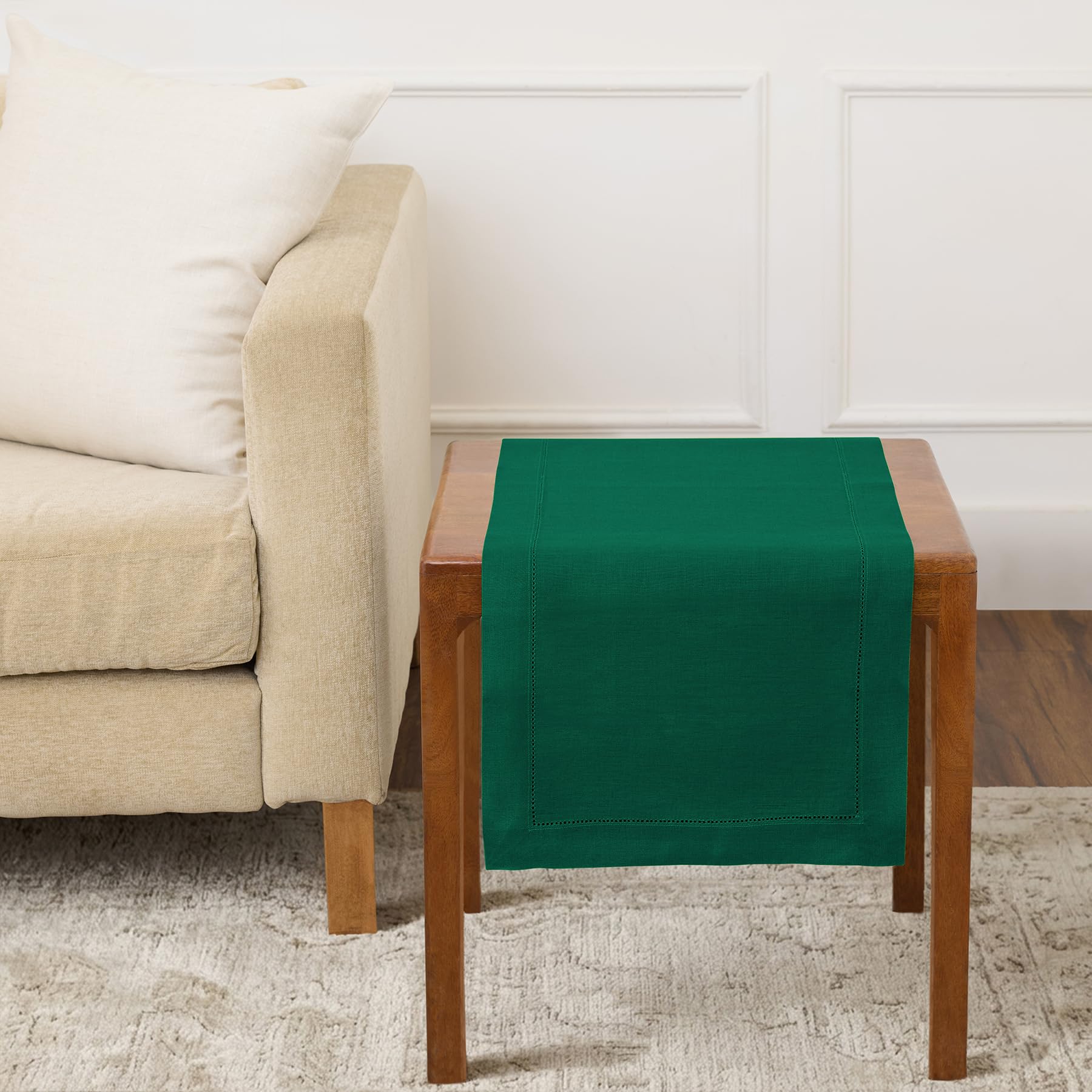 Solino Home Linen Light Natural Table Runner 72 Inches Long - 100% Pure Linen Hemstitch Table Runner 14 x 72 Inch for Dresser, Dining, Spring, Summer - Classic Hemstitch