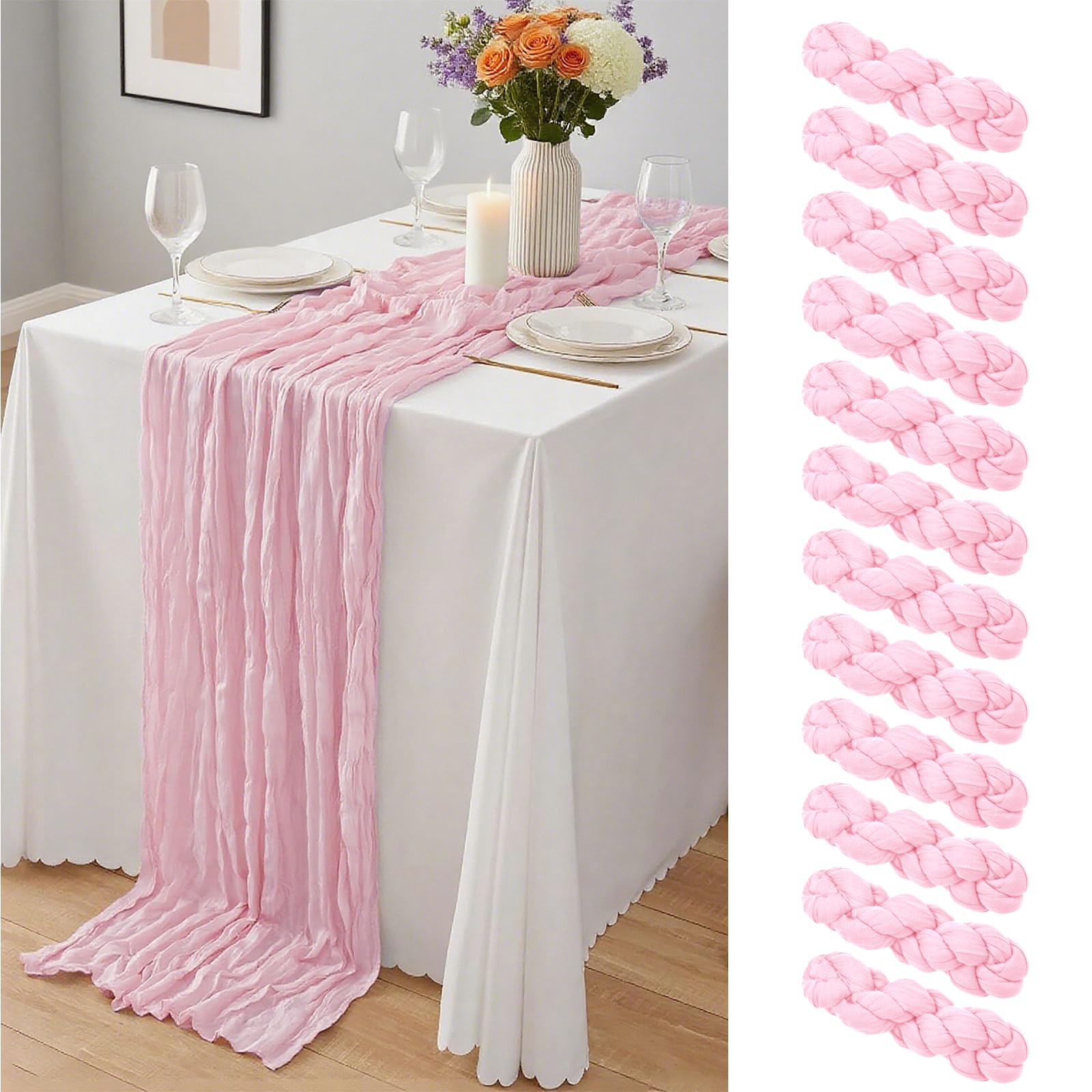 12 Pack Dusty Blue Cheesecloth Table Runner 10Ft, Gauze Table Runners 21.5 x 120 inch,Semi Sheer Cheese Cloth Fabric Runner Bulk for Wedding,Party,Baby Shower,Bridal Shower