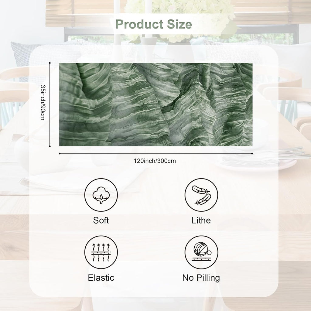 6 Pack Sage Green Cheesecloth Table Runner 35x120 Inch 10Ft Rustic Gauze Cheese Cloth Table Runner Sheer Cheesecloth Table Runners for Wedding Party Bridal Shower Decoration