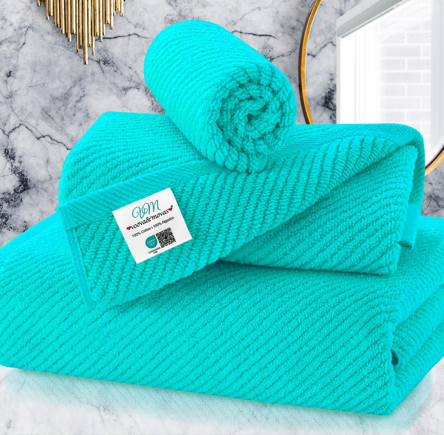 VOOVA & MOVAS Bath Towel Sets - 100% Cotton | Quick Dry | Light Weight | Thick | Soft, Beige Towels Set of 6, 2 Large Bath 30" x 56", 2 Hand 18" x 28", 2 Washcloths 13" x 13", Tan Towel Gift Set
