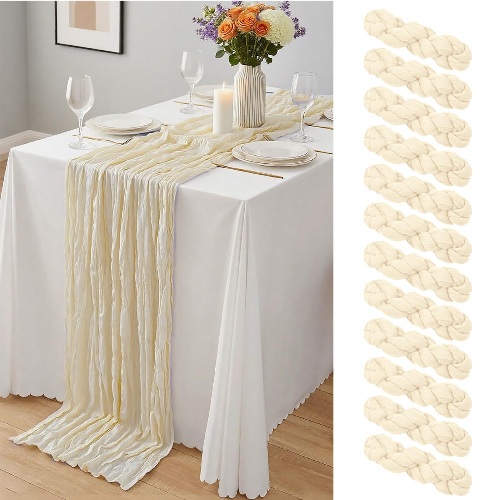 12 Pack Dusty Blue Cheesecloth Table Runner 10Ft, Gauze Table Runners 21.5 x 120 inch,Semi Sheer Cheese Cloth Fabric Runner Bulk for Wedding,Party,Baby Shower,Bridal Shower