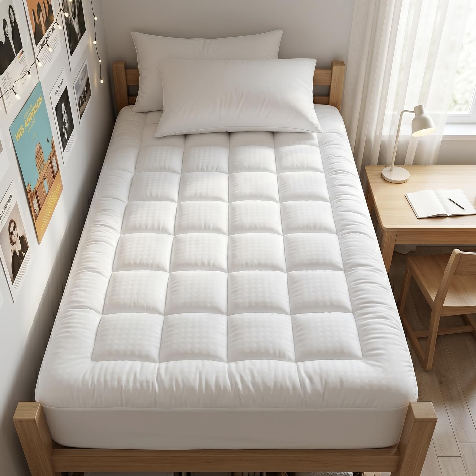 EASELAND Queen Size Mattress Pad Pillow Top Mattress Cover Quilted Fitted Mattress Protector Cotton Top Stretches up 8-21" Deep Pocket Cooling Mattress Topper (60x80 inch, White)