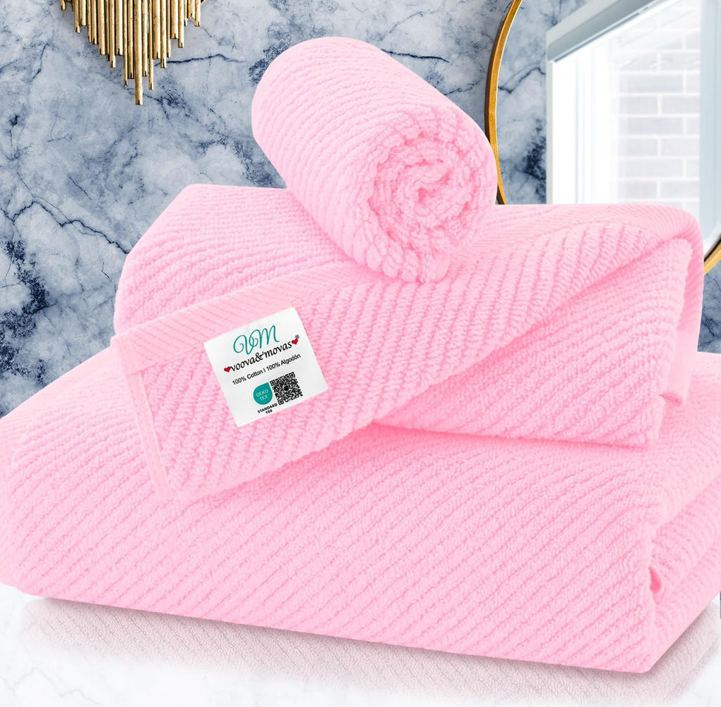 VOOVA & MOVAS Bath Towel Sets - 100% Cotton | Quick Dry | Light Weight | Thick | Soft, Beige Towels Set of 6, 2 Large Bath 30" x 56", 2 Hand 18" x 28", 2 Washcloths 13" x 13", Tan Towel Gift Set