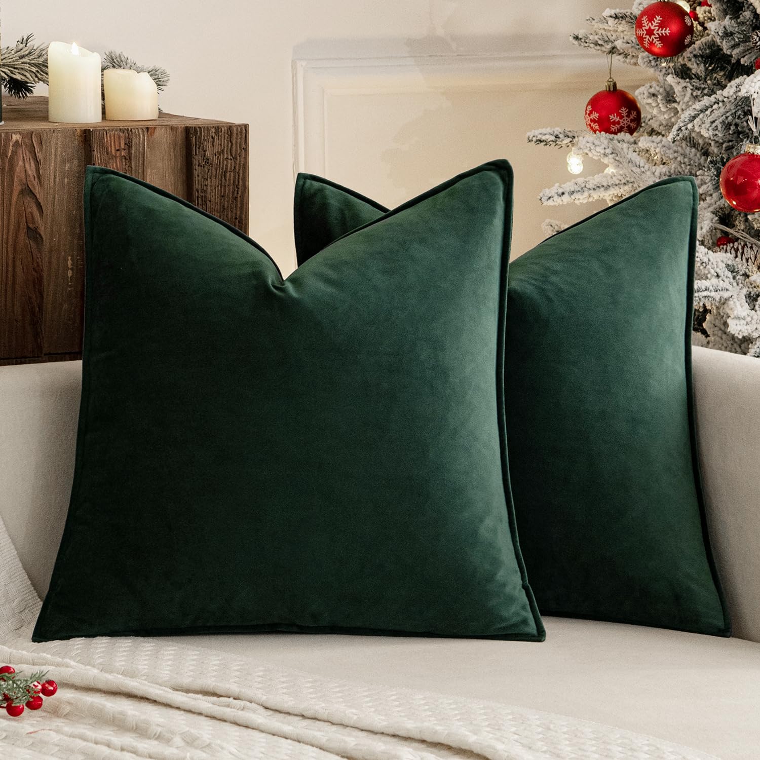 MIULEE Dark Coffee Velvet Throw Pillow Covers 24x24 Taupe Neutral Soft Decorative Solid Square Euro Sham Cushion Cases Pack of 2 Modern Luxury Home Decor for Couch, Sofa, Bedroom