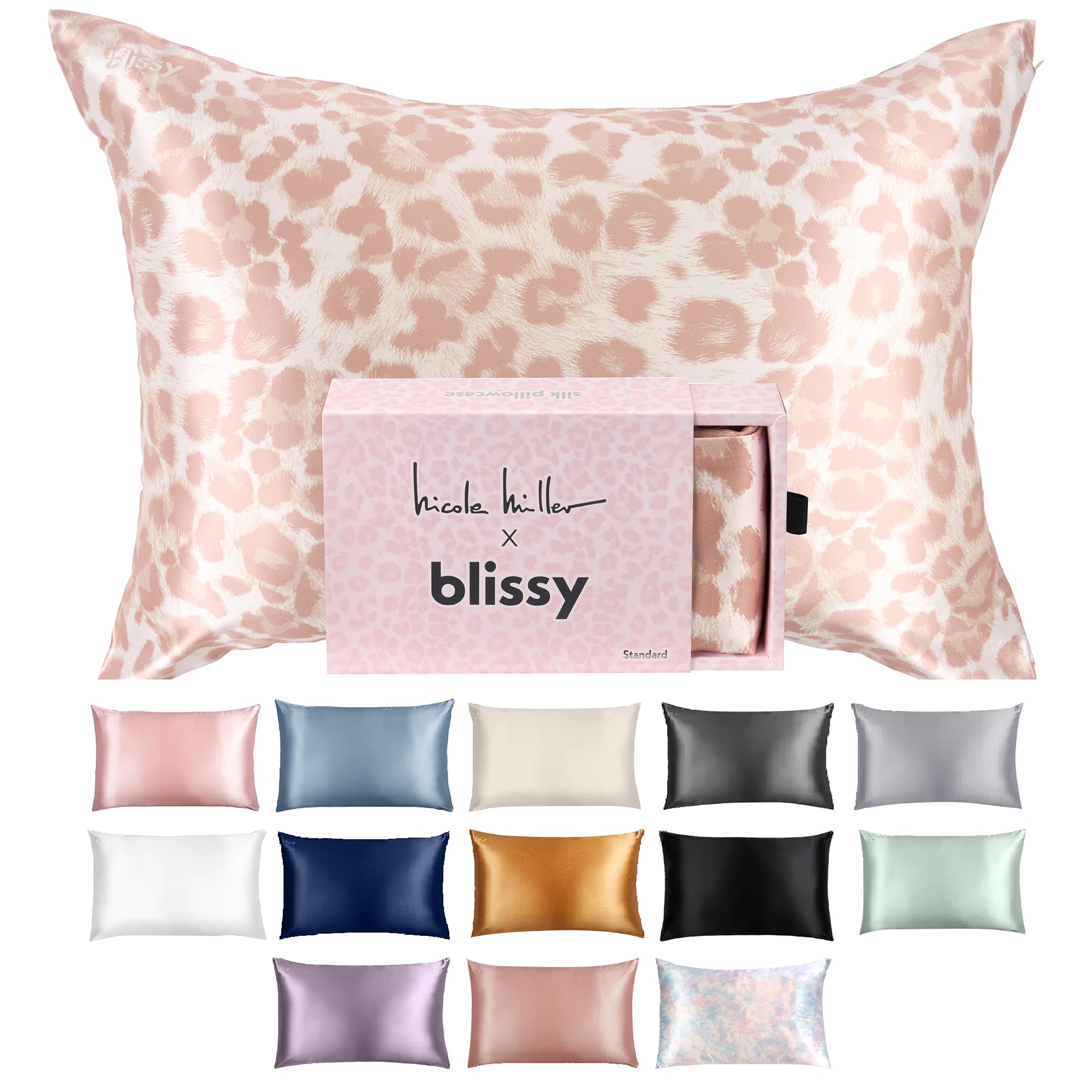 Blissy Silk Pillowcase - 100% Pure Mulberry Silk - 22 Momme 6A High-Grade Fibers - Silk Pillow Cover for Hair & Skin - Regular, Queen & King (Silver, Standard)