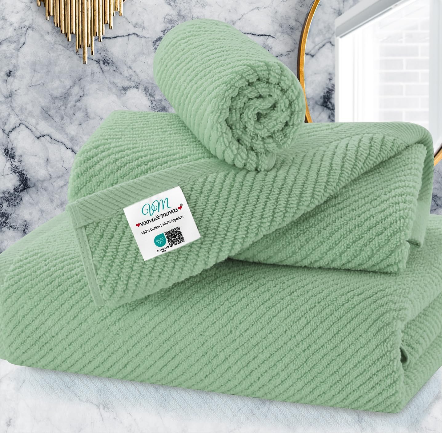 VOOVA & MOVAS Bath Towel Sets - 100% Cotton | Quick Dry | Light Weight | Thick | Soft, Beige Towels Set of 6, 2 Large Bath 30" x 56", 2 Hand 18" x 28", 2 Washcloths 13" x 13", Tan Towel Gift Set