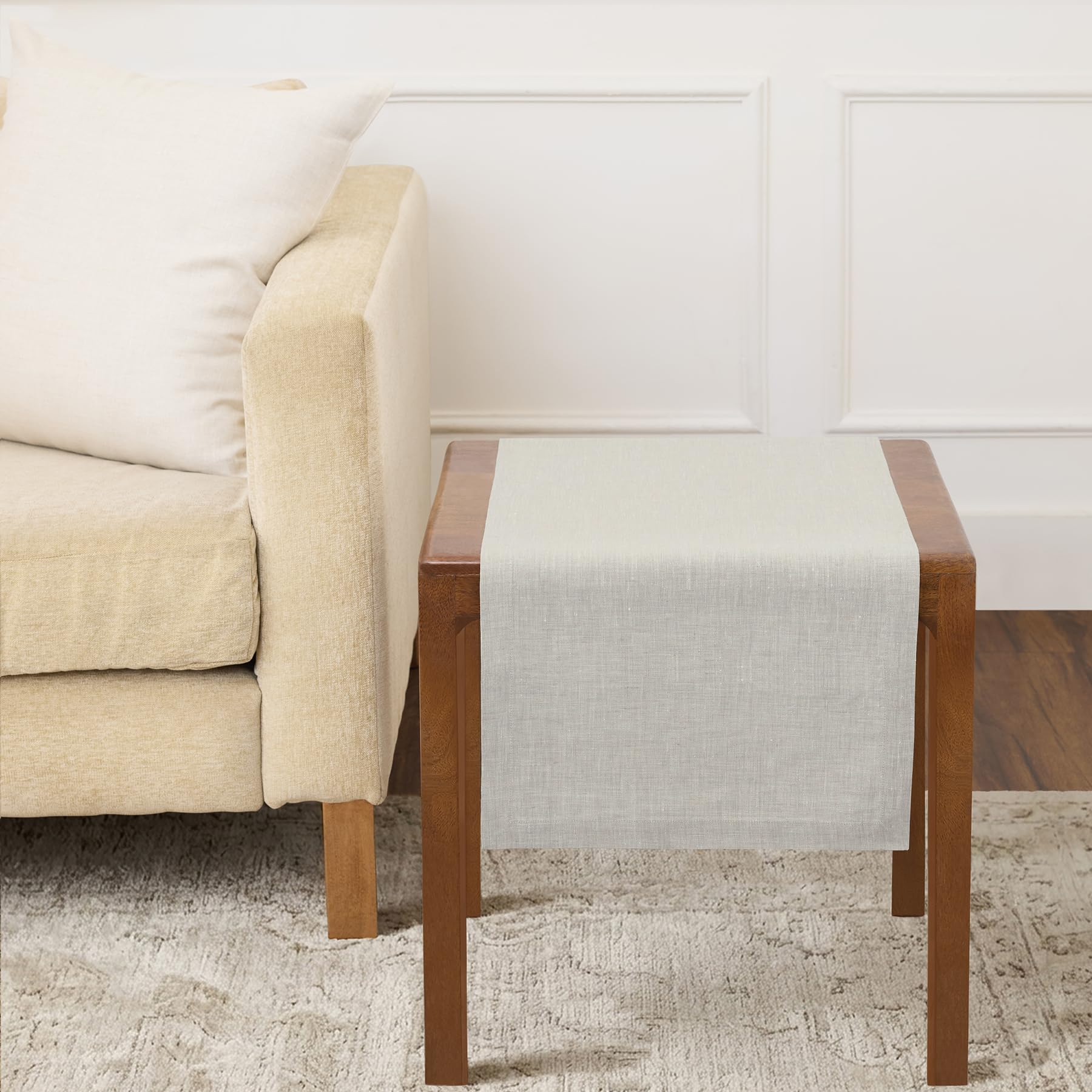 Solino Home Linen Table Runner 72 Inches Long - Athena, 100% Pure Linen Light Natural Table Runner 14 x 72 Inch for Dining, Spring, Summer
