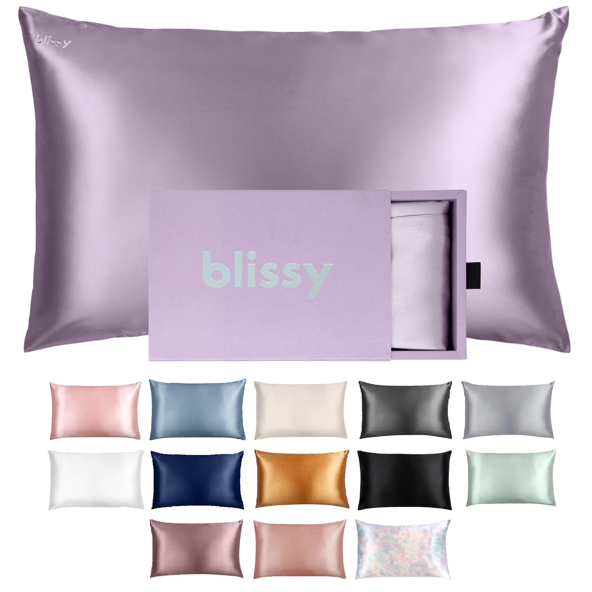 Blissy Silk Pillowcase - 100% Pure Mulberry Silk - 22 Momme 6A High-Grade Fibers - Silk Pillow Cover for Hair & Skin - Regular, Queen & King (Silver, Standard)
